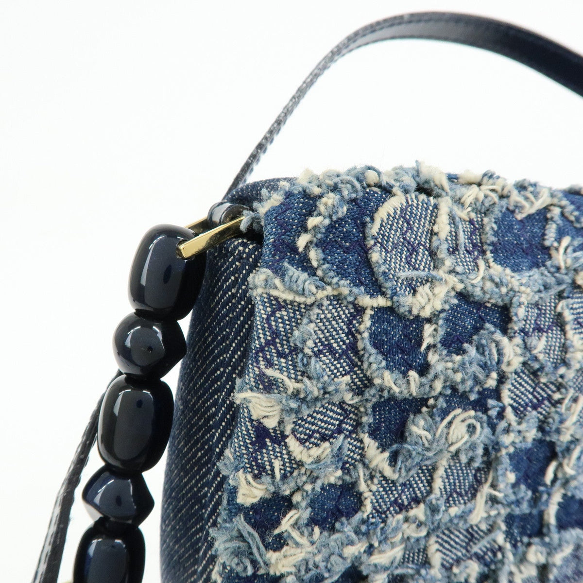 6157 - Christian Dior Maris Pearl Denim Patent Leather Shoulder Handbag