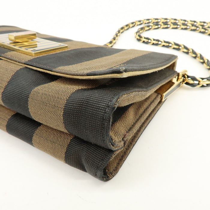 Fendi Claudia Pequin Canvas Leather Shoulder Bag Brown