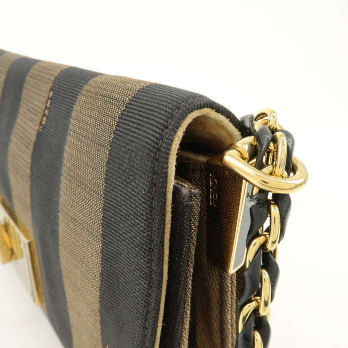 Fendi Claudia Pequin Canvas Leather Shoulder Bag Brown