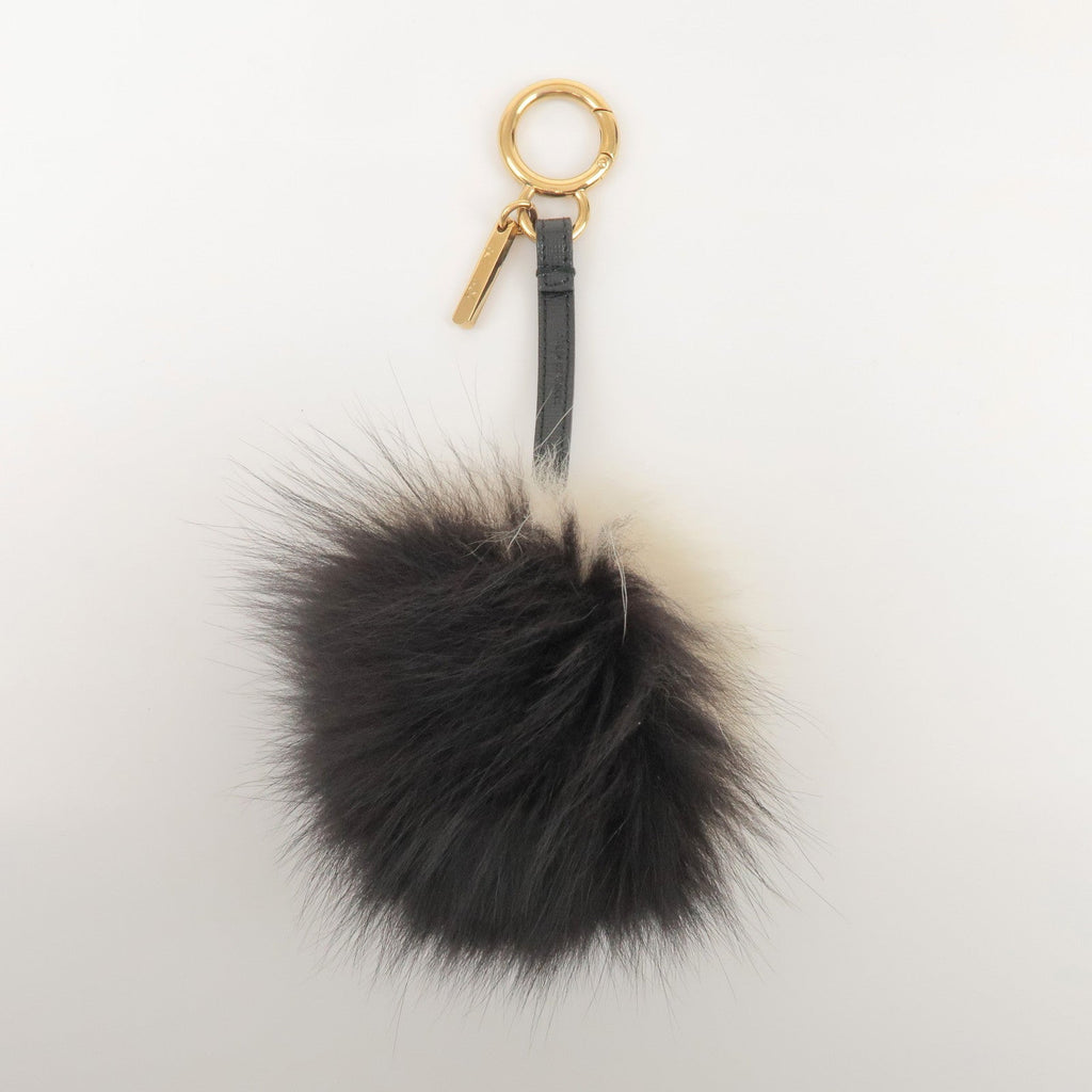 6553 Fendi Fur Leather Bag Charm Key Chain Black White