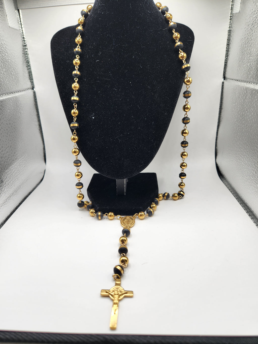 STEELTIME Men's Stainless Steel Prayer Rosary 28" Lariat Necklace - New