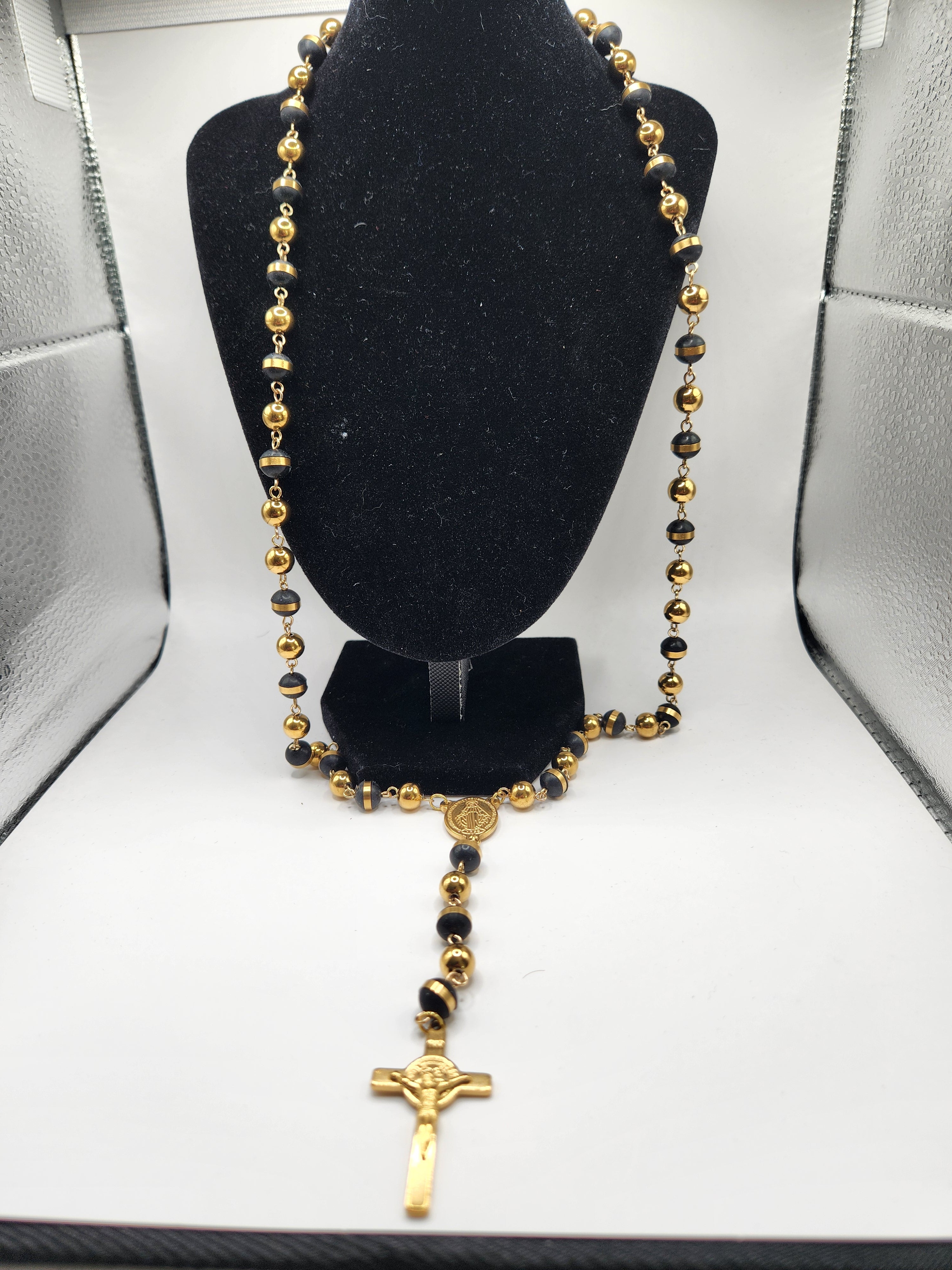 STEELTIME Men's Stainless Steel Prayer Rosary 28" Lariat Necklace - New