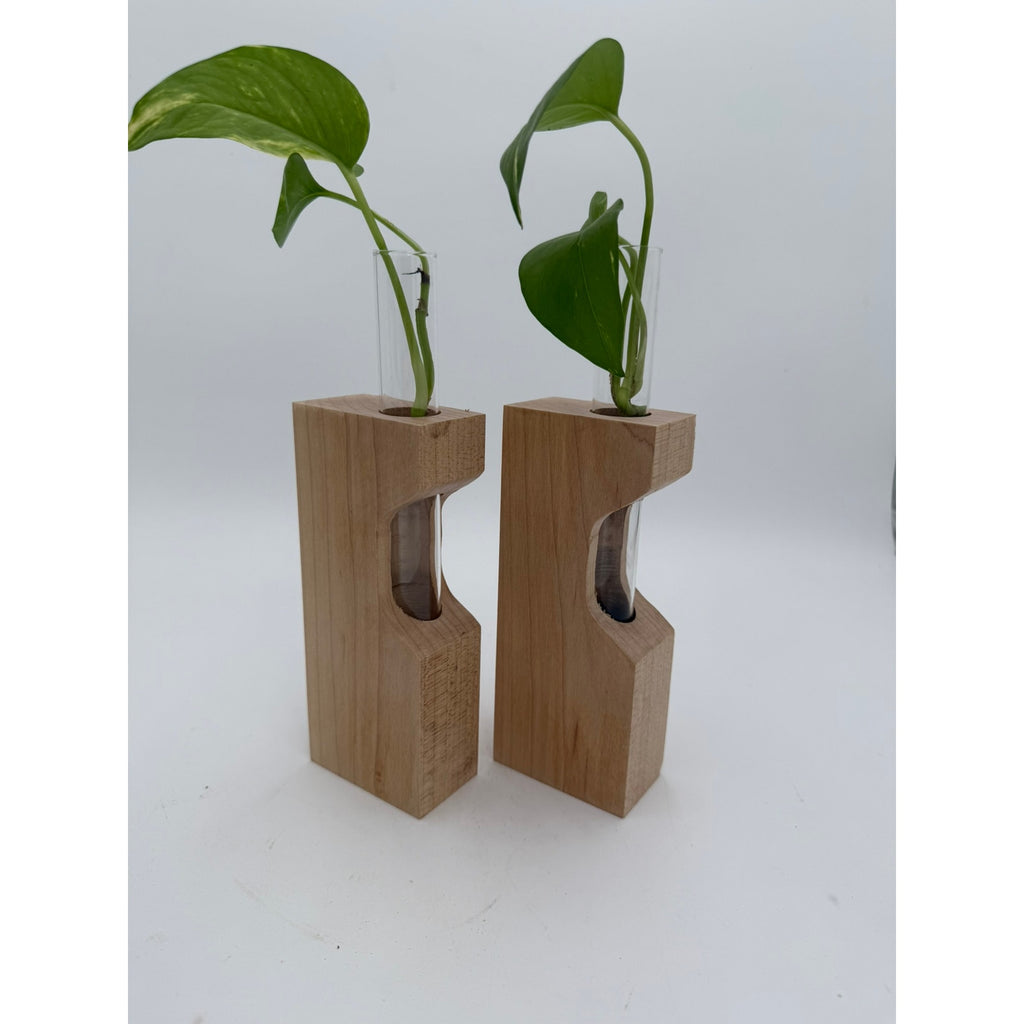 Maple Propagation Station Pair with Bud Vases, 3x1.75x10 inches, contemporary decor, functional, unique gift, test tube planters