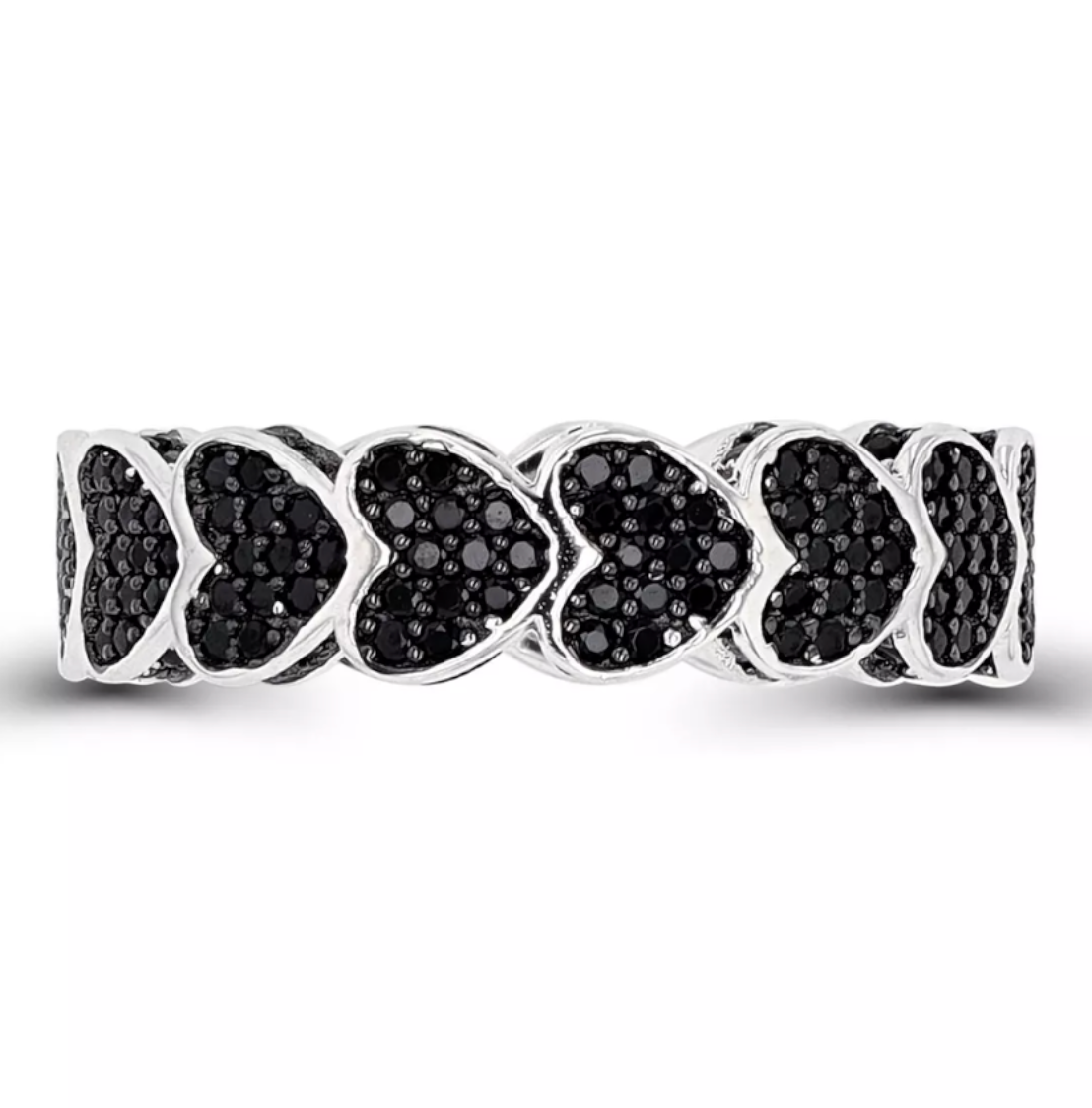 CURATED by Kira eternity ring featuring black spinel pave hearts set in rhodium plated sterling silver