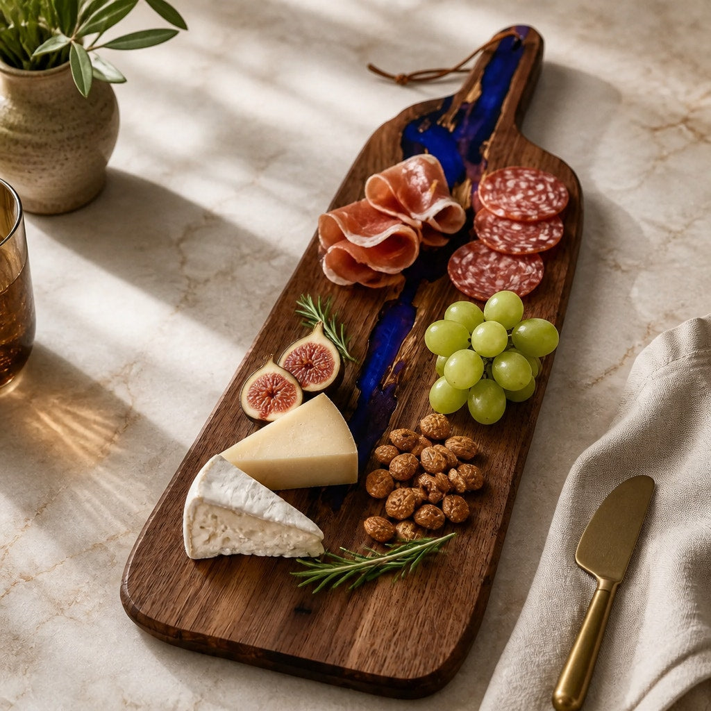 Walnut Charcuterie Board with Purple Epoxy, 20.5 x 5.5 x 7/8, food safe finish, handcrafted serving board