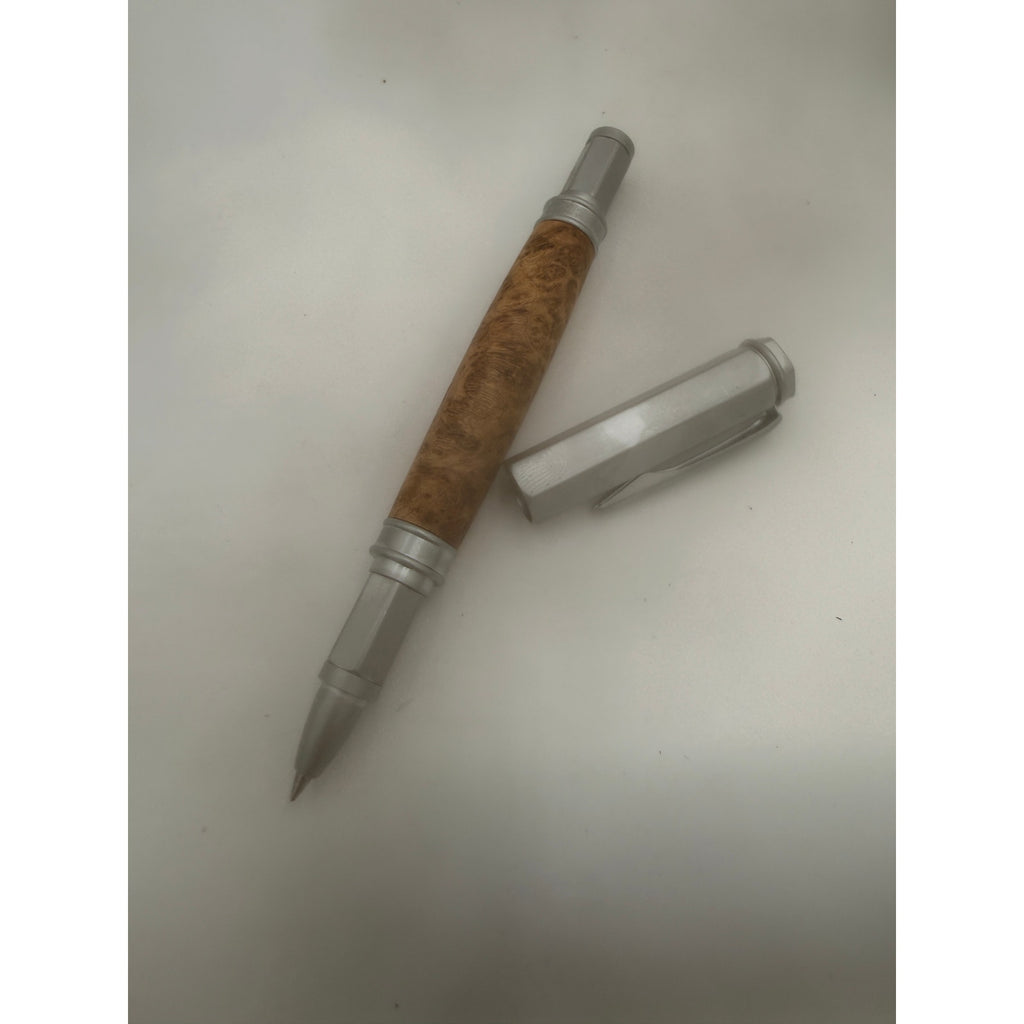 Vertex Fountain Pen in Spalted Tamarind, Hand Turned Barrel, Ink Pump, Cartridge, SKU 1469
