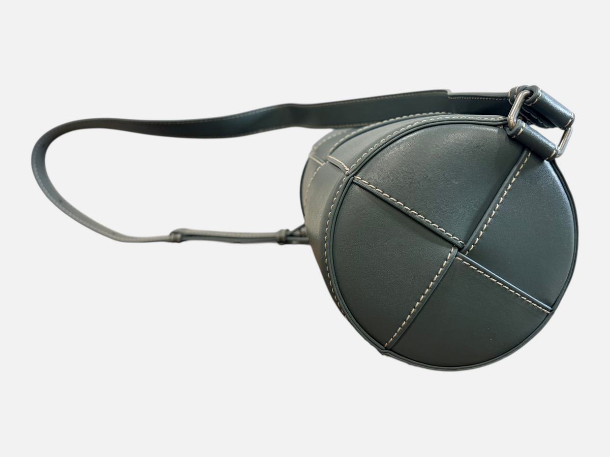 CURATED by Kira Bottega Veneta gray calfskin leather barrel crossbody bag with signature Maxi Intreccio weave