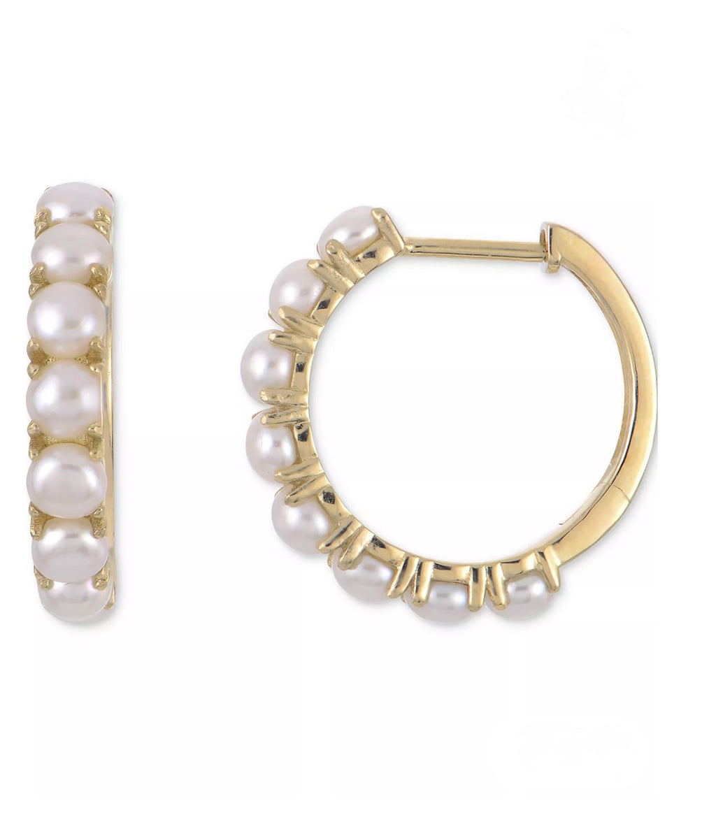 R.H. Macy's Pearl 1/2" Hoop Earrings in 14k Gold Over Sterling Silver - NIB