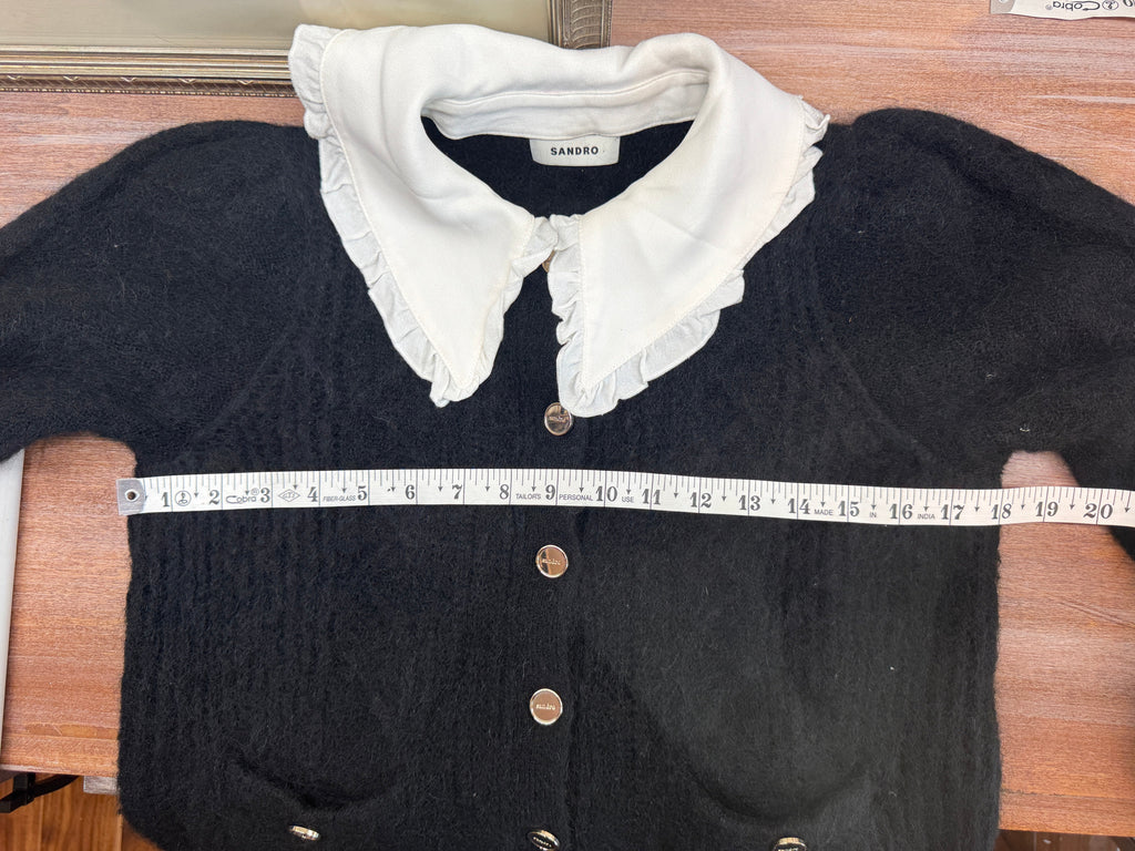 Sandro Knit Cardigan with Removable Ruffle Collar - Size 0 (XS/S)