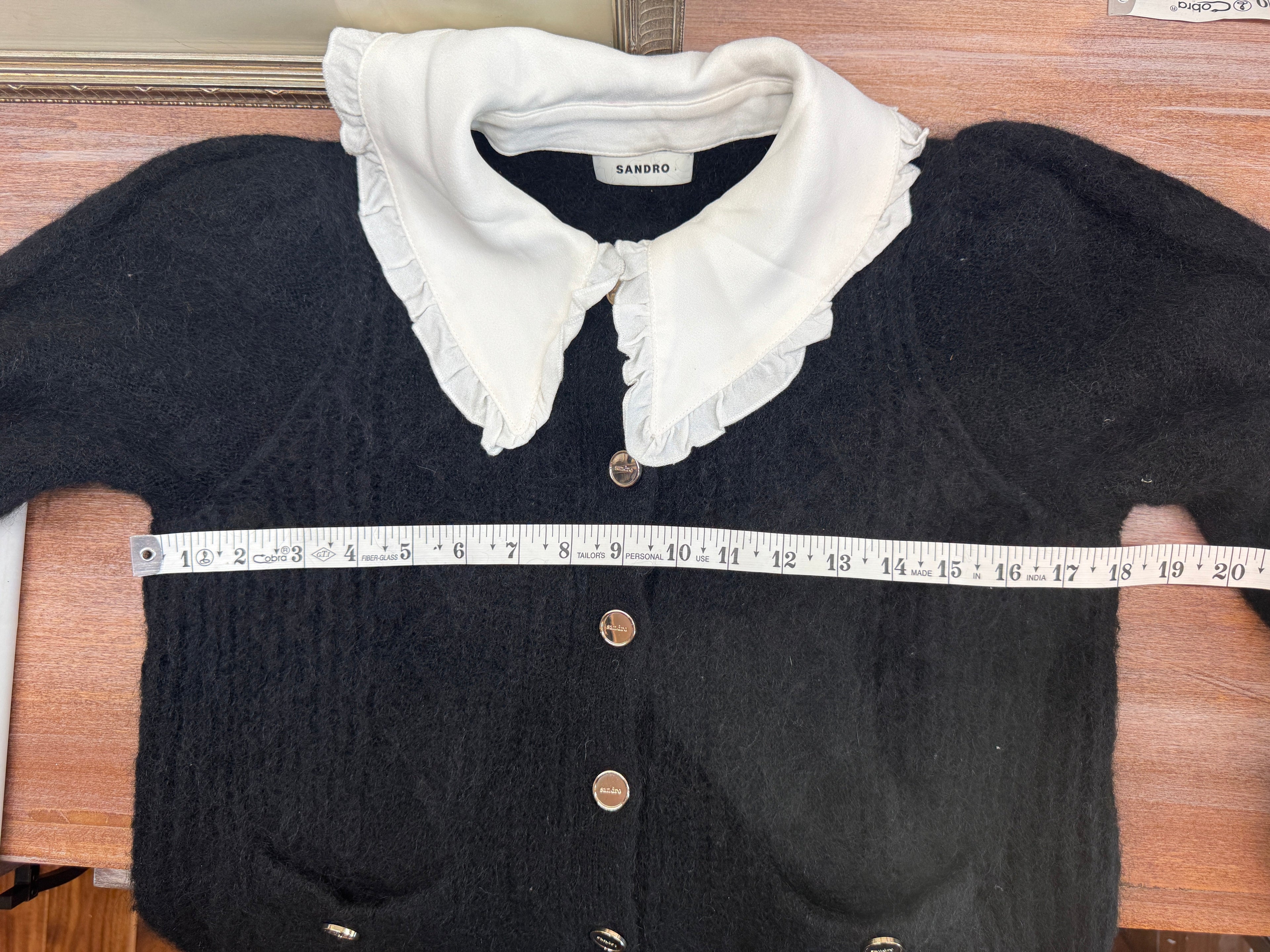 Sandro Knit Cardigan with Removable Ruffle Collar - Size 0 (XS/S)