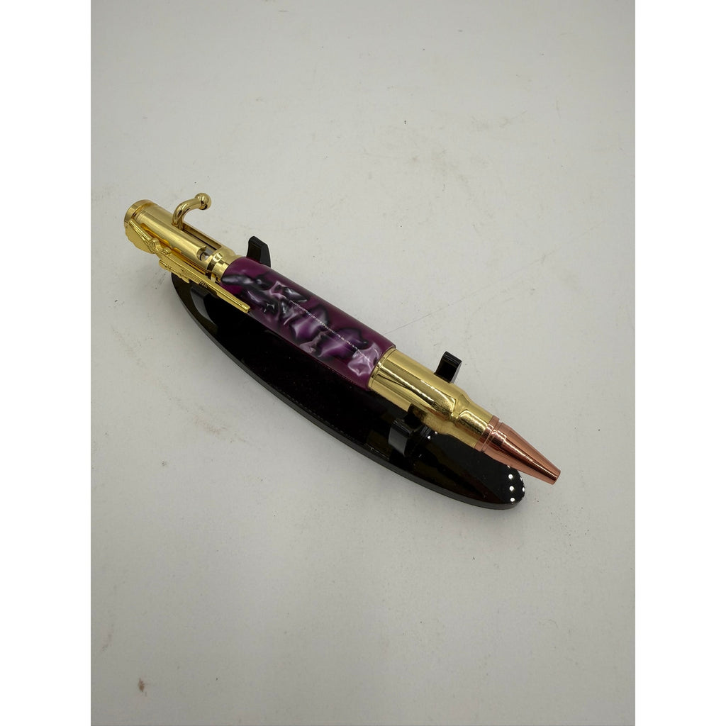 Purple Hand Turned Executive Rollerball Pen, epoxy barrel, smooth gel ink, gold hardware, gift boxed