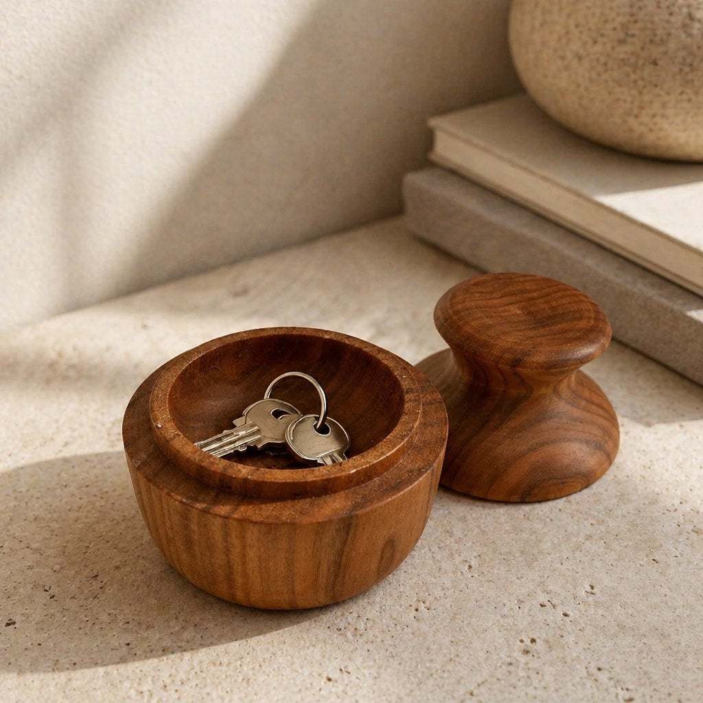 Hand Turned Cherry Wooden Lidded Box for Home, catchall bowl, jewelry or key holder, salt cellar, small storage, one of a kind