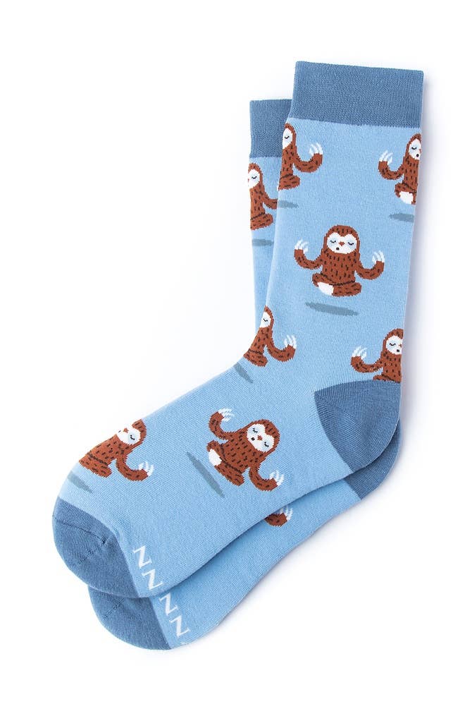 Alynn 'Sloth Yoga' Cotton Crew Sock - Blue