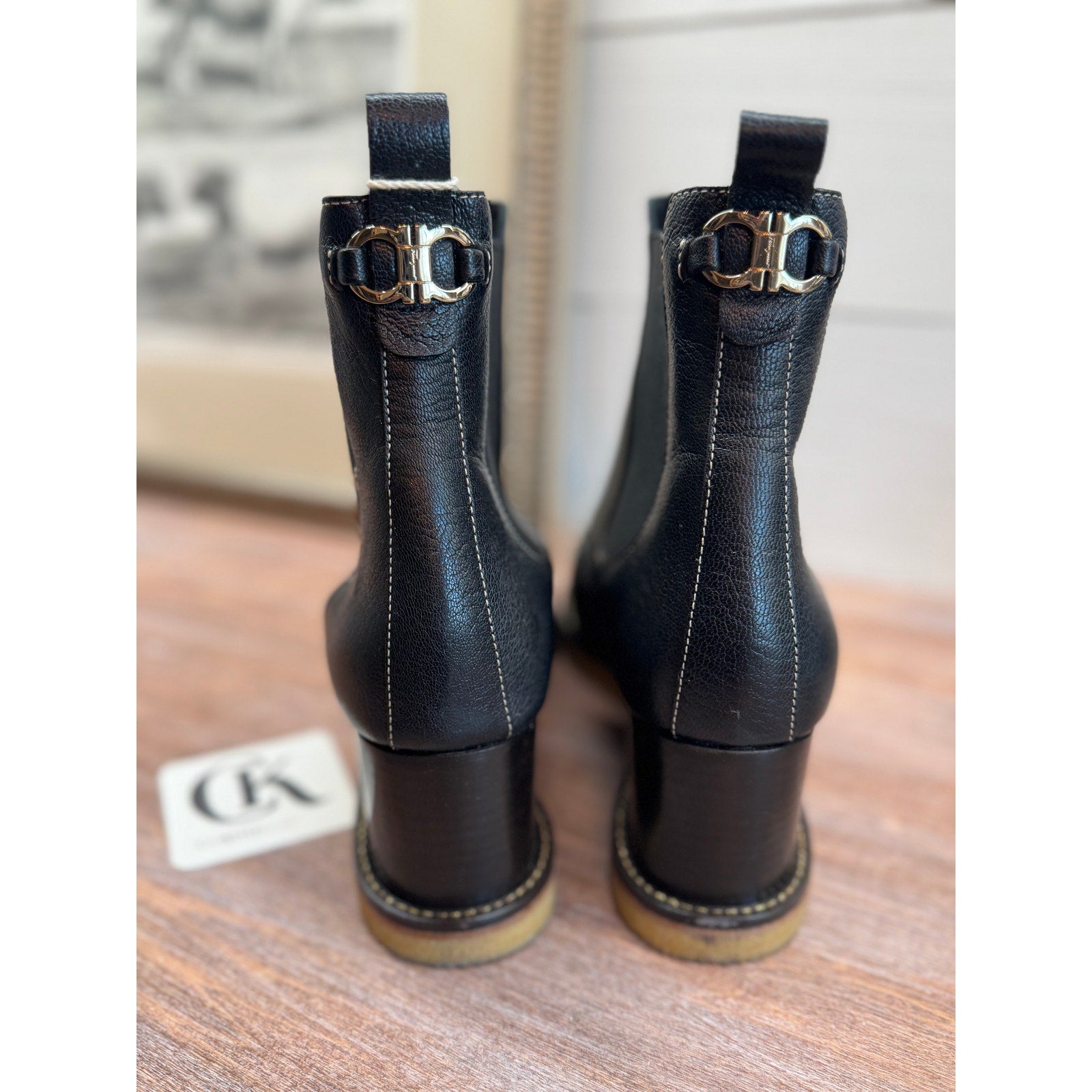 Ferragamo Leather Wedge Boots - Size 40.5 - New in Box