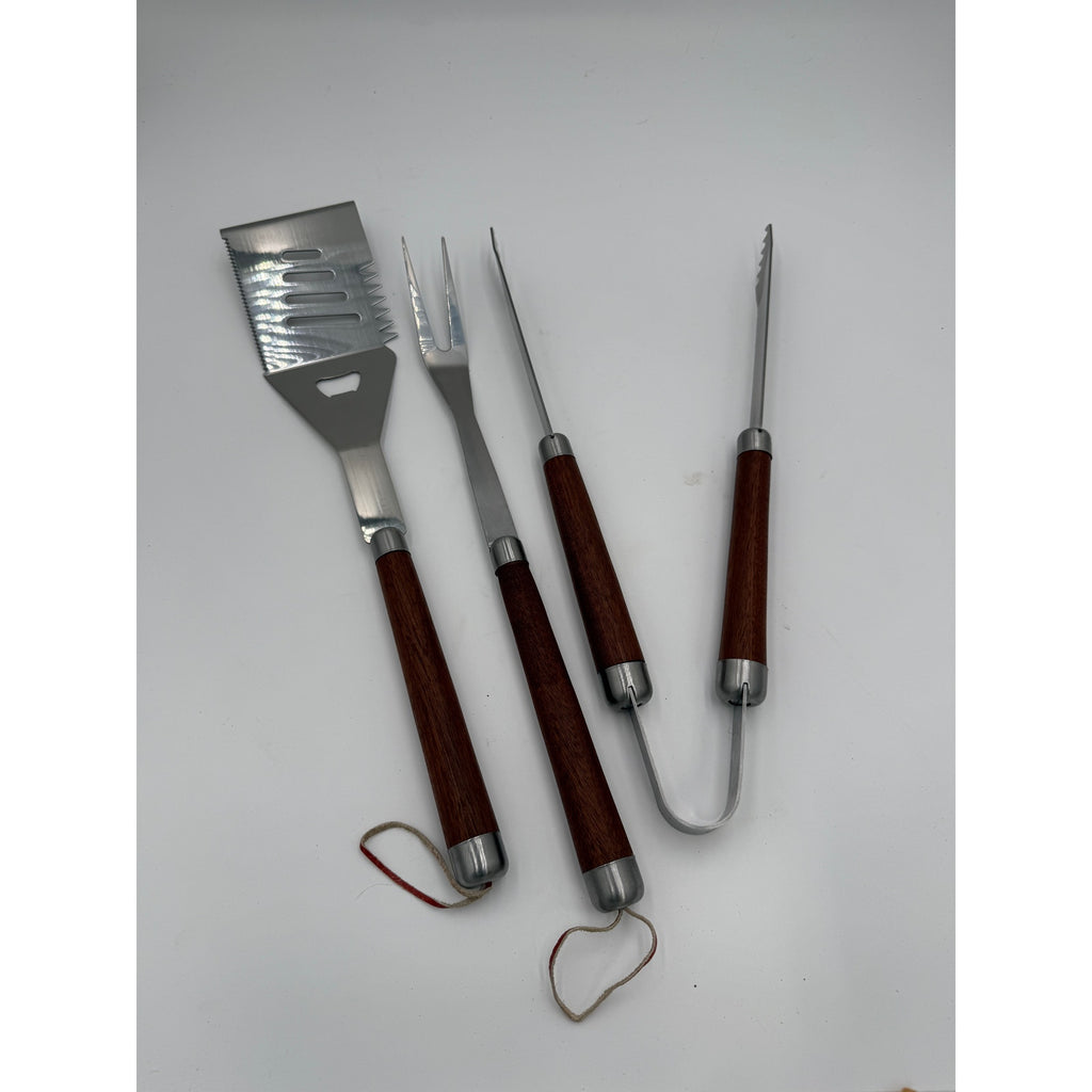 Handcrafted Mahogany BBQ Tools Set, 3 Piece, Carrying Case, Grill Utensils, SKU 1564