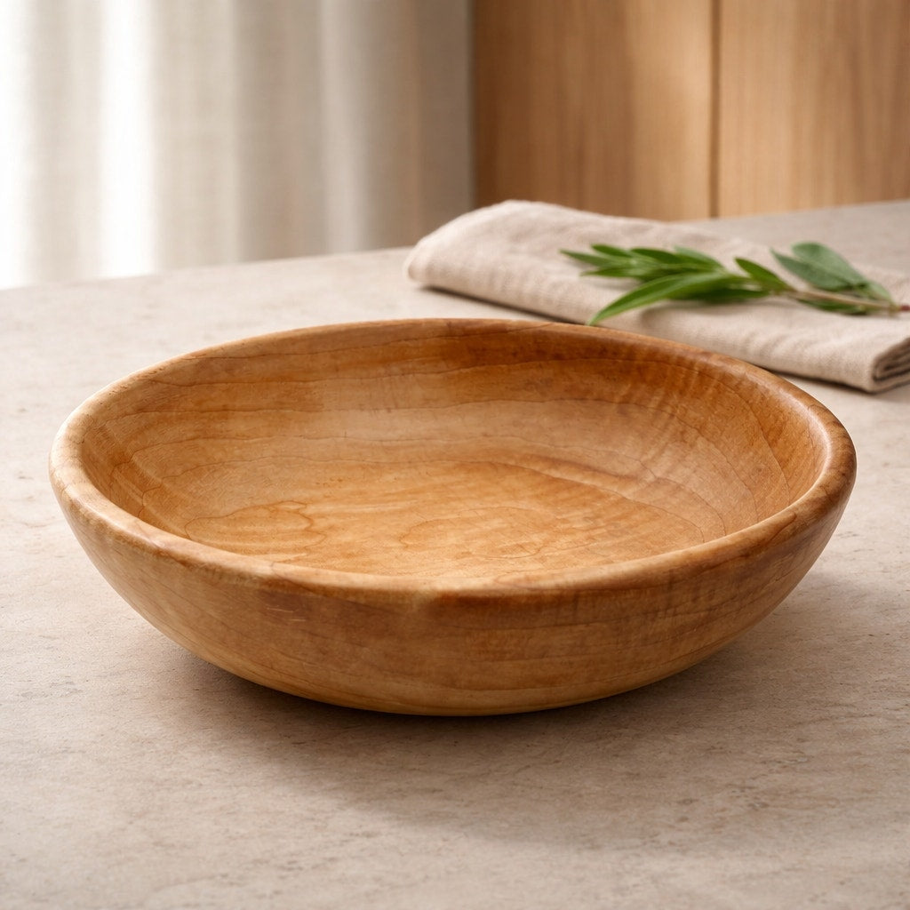 Figured Big Leaf Maple Hand Turned Bowl, 7.5 x 2, decorative wood bowl, functional serving dish, food safe finish