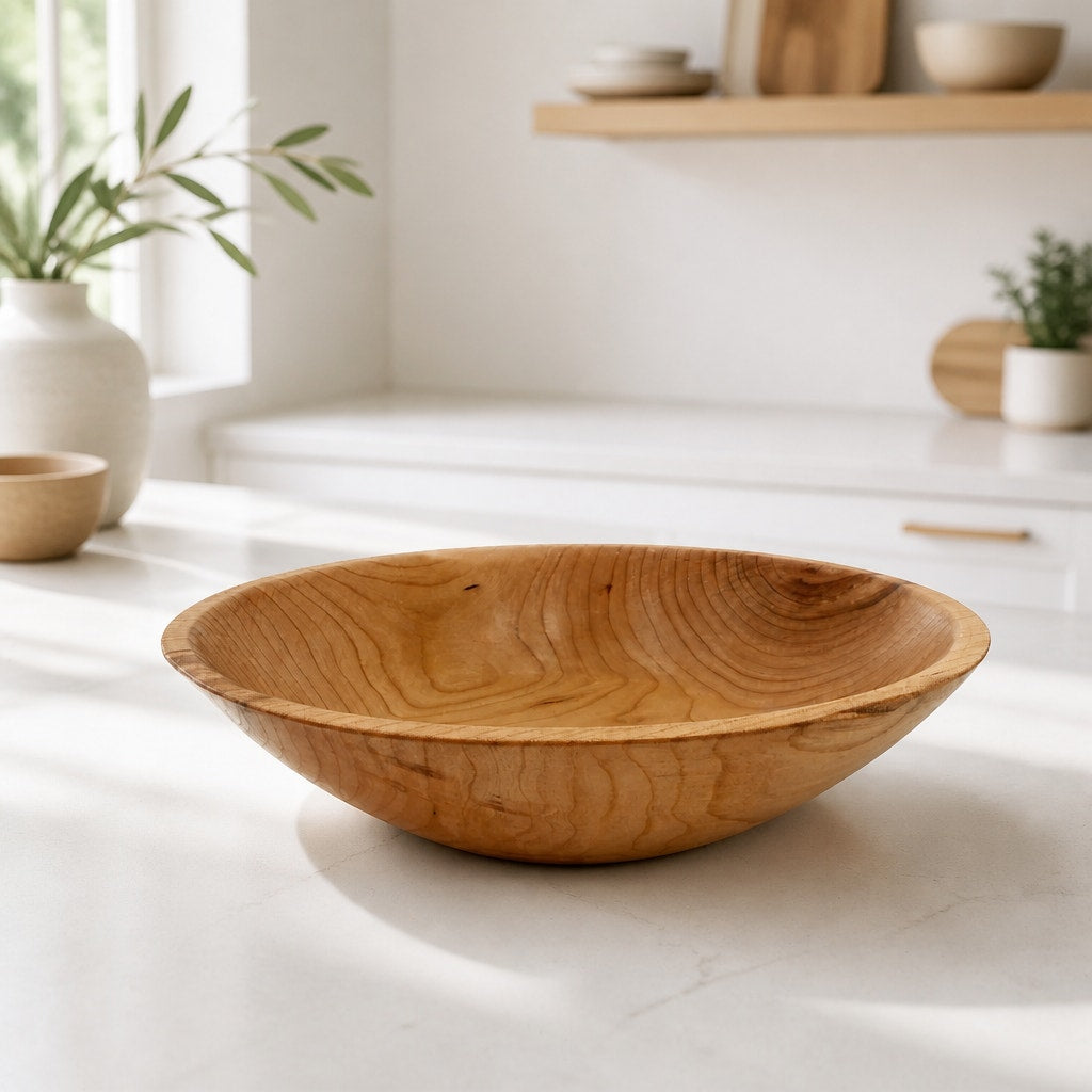 Hand Turned Cherry Wood Bowl, 9.5 x 2.25 Inches, Rustic Decor, SKU 1412