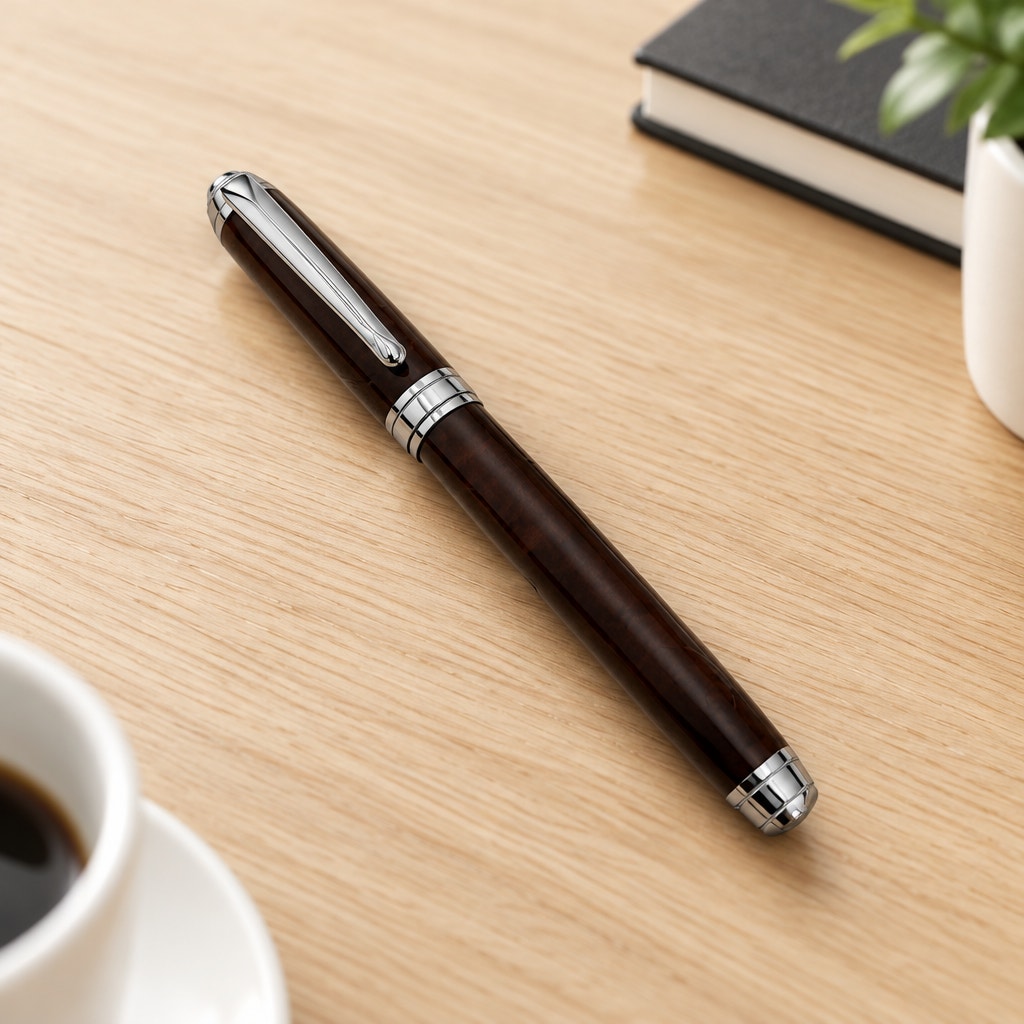 Mistrel Rollerball Pen in Walnut Burl, Black Titanium, Hand Turned, SKU 1566