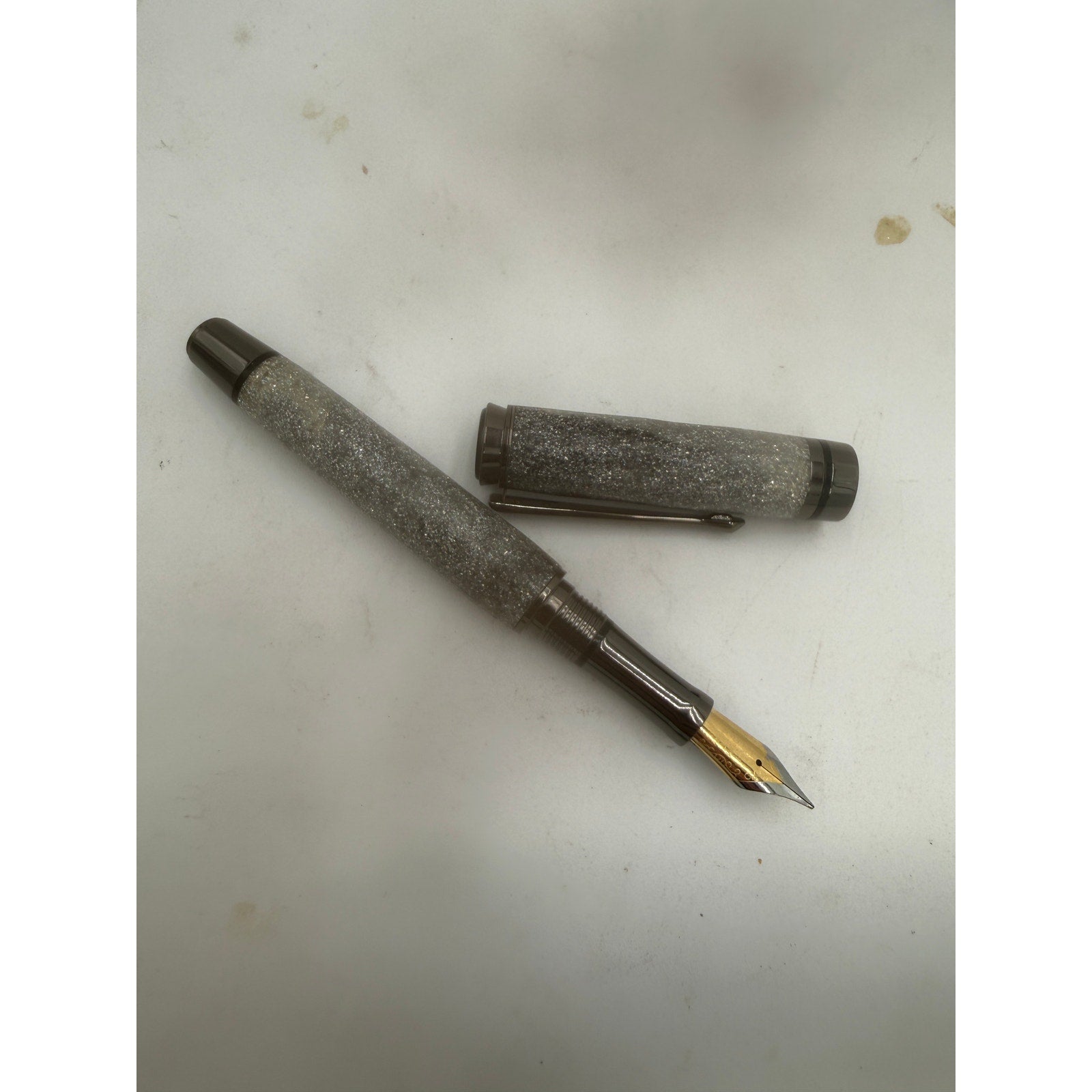 Hand Turned Cyclone Rollerball Pen, Silver Diamondcast Barrel, Gunmetal, Refillable, SKU 1436