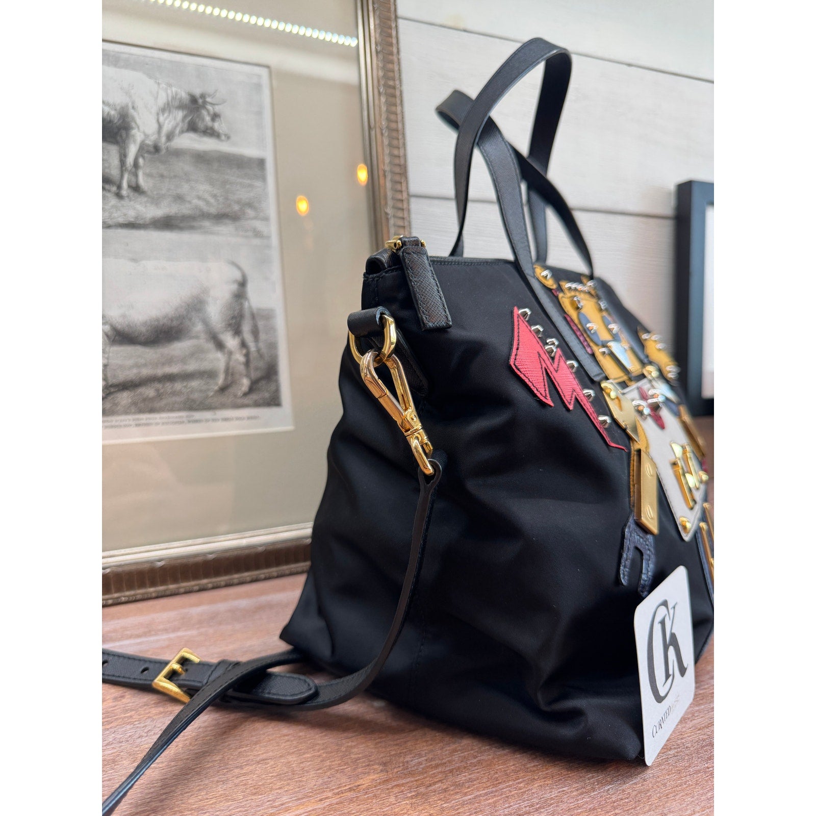 Prada Robot Bag Black Nylon Tote with Leather & Stud Details