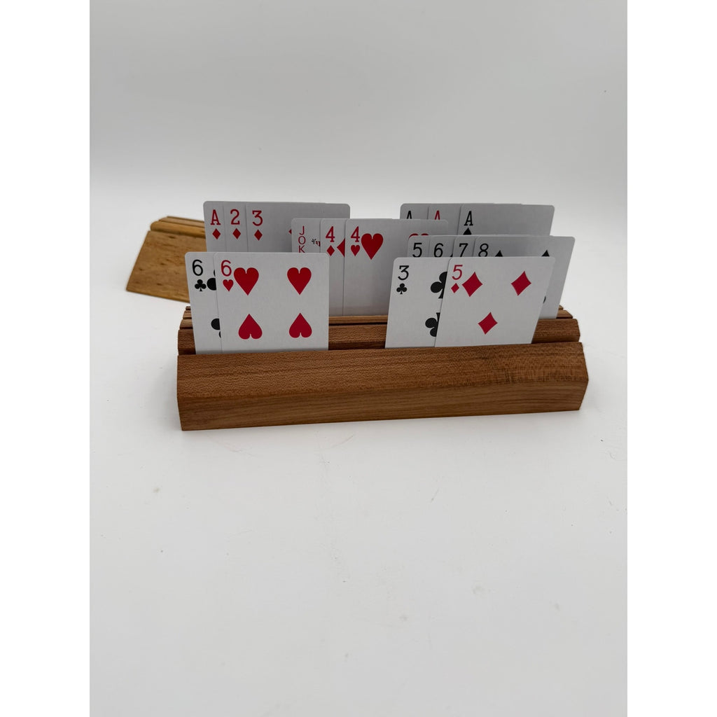 Handcrafted Wooden Playing Card Holder rack, 4-7 slot organizer, tabletop game accessory, bridge and poker aid