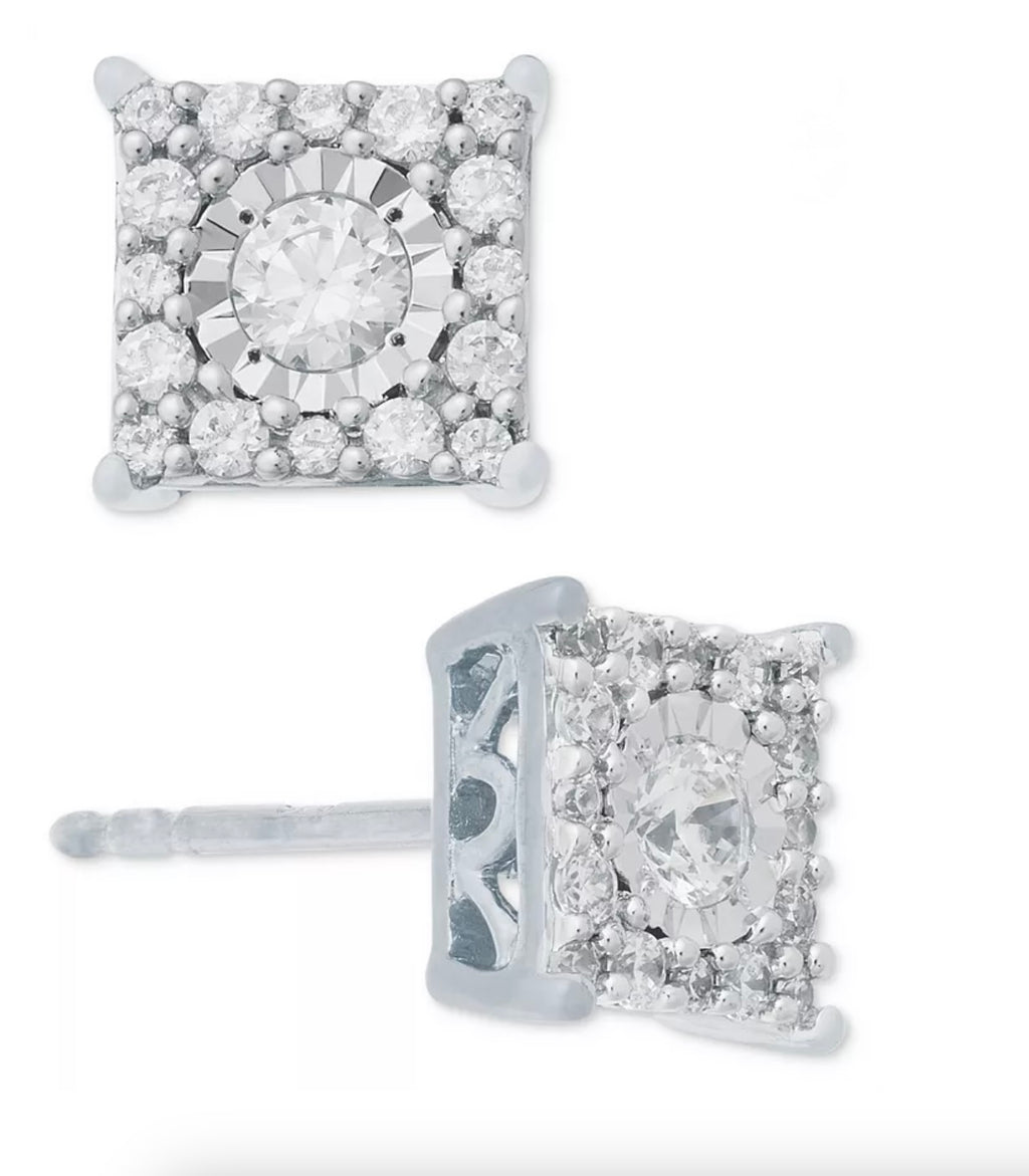 Macys Diamond Cluster Stud Earrings (1/3 cttw) in 14k White Gold - New with Tags