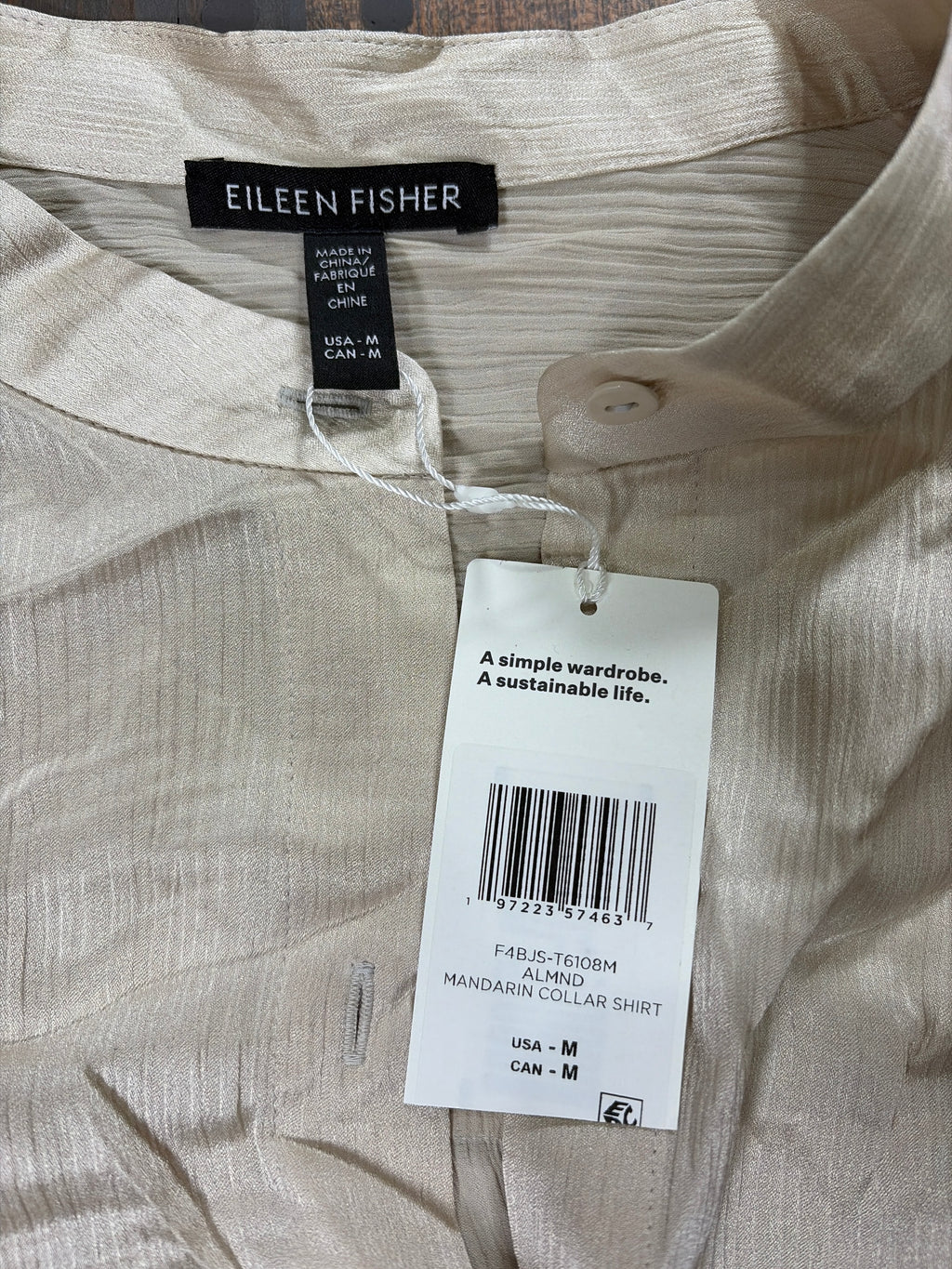 5667 - Eileen Fisher Mandarin Collar Shirt - Size M - NWT - Retail $258