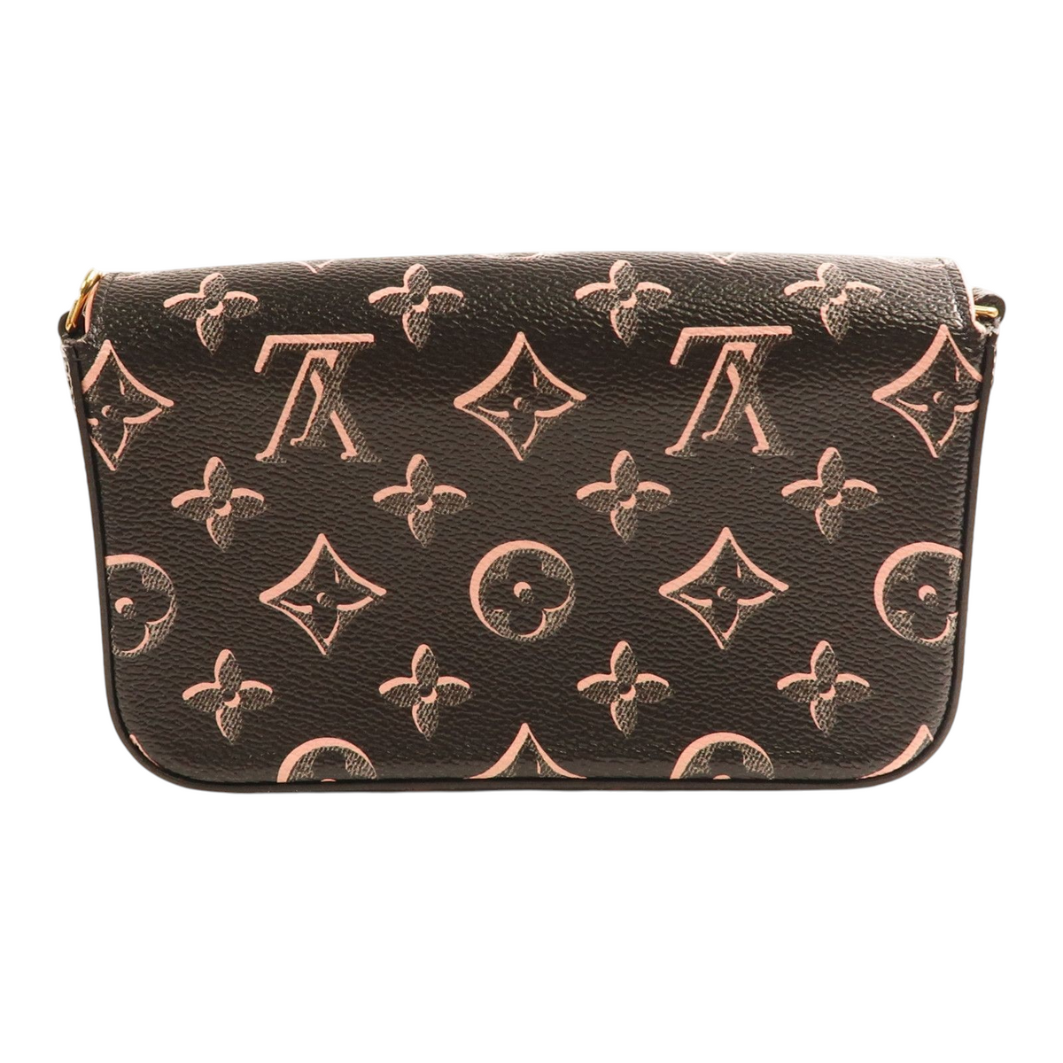CURATED by Kira Louis Vuitton Felicie Strap & Go pochette in black and pink monogram coated canvas.