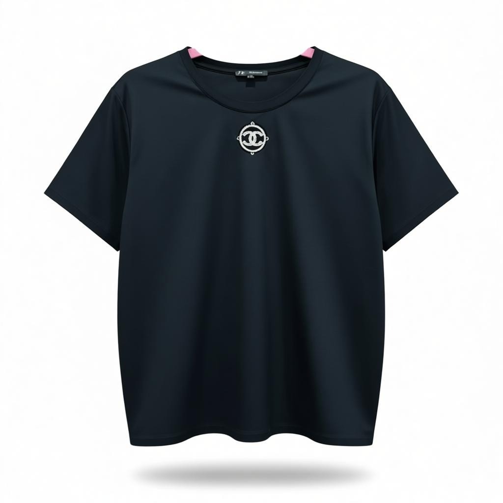 Chanel Black T-Shirt w/ Removable Crystal CC Brooch Size 42/44