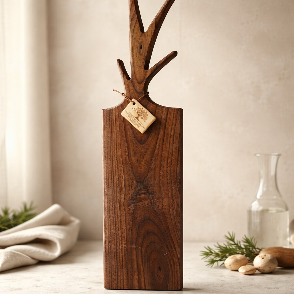 Walnut Charcuterie Board with Twig Handle, 22x6.5x1 size, decorative serving tray, functional kitchen gift, handmade USA