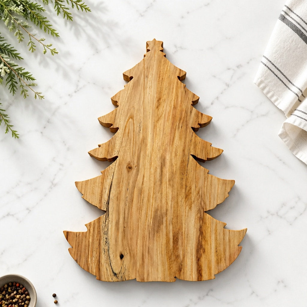 Christmas Tree Shaped Charcuterie Board, Walnut and Spalted Hickory, Hand Crafted, 12.5x8.5