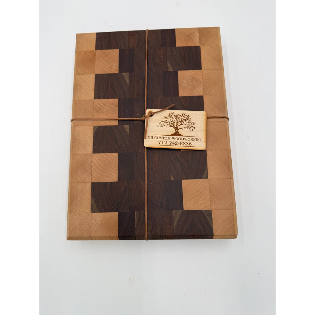 Chef Quality End Grain Cutting Board, walnut and maple hardwood, 12.5 x 9 x 1.75, artisan made, long lasting