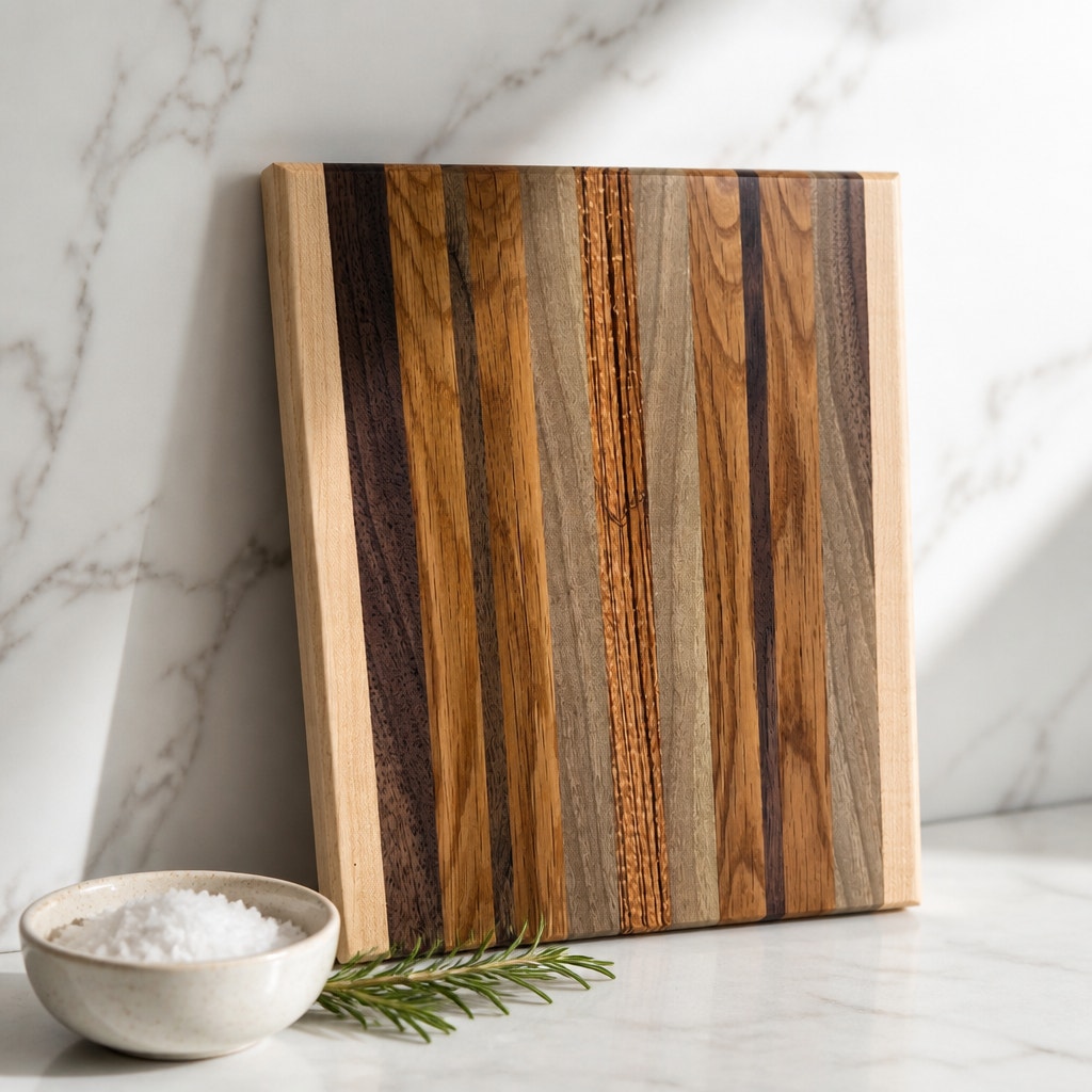 Handcrafted Edge Grain Cutting Board, Walnut Maple White Oak Tigerwood, 11.75 x 9.5 x 1.5 Inch