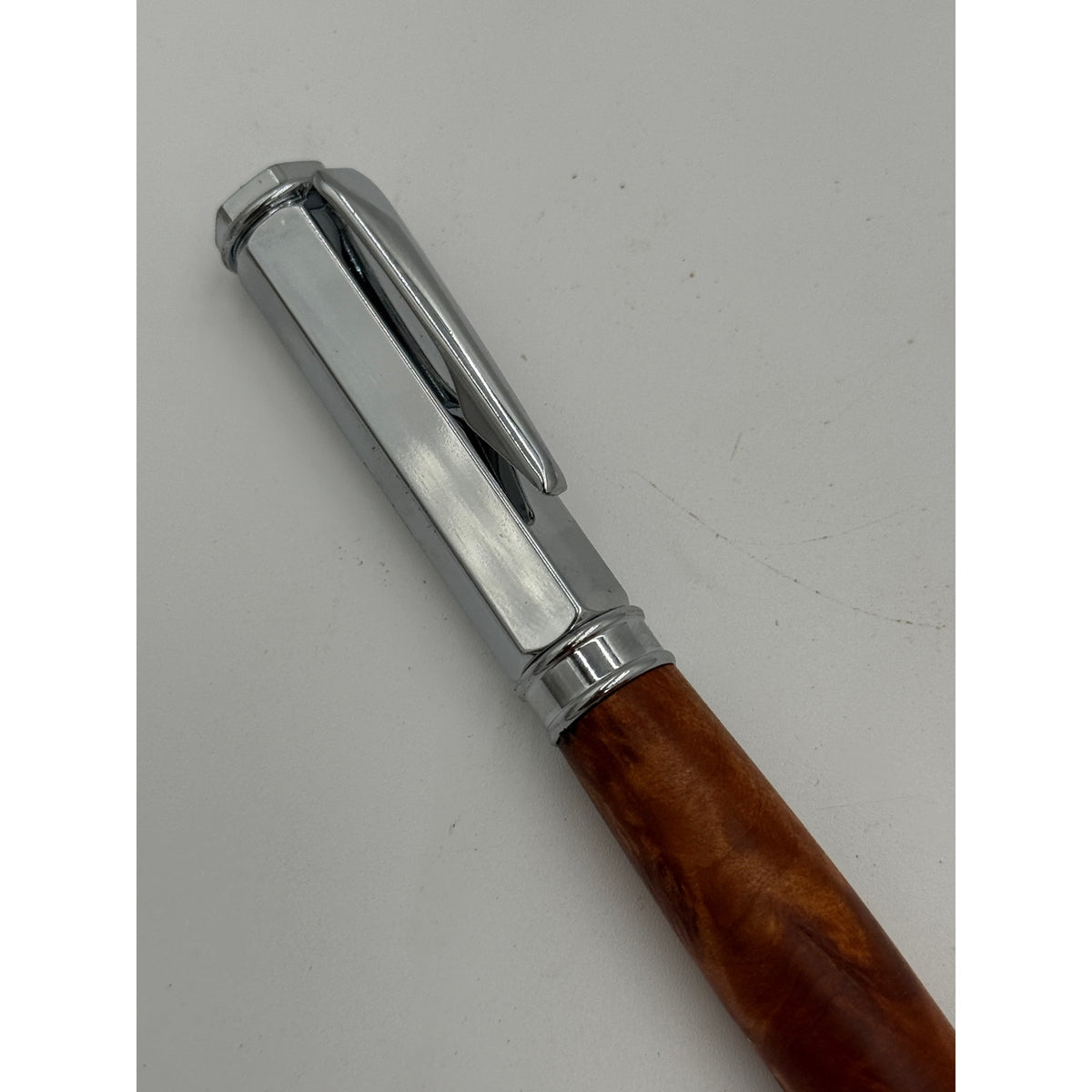 Vertex Rollerball Pen in Thuya Burl Wood, Hand Turned Barrel, Chrome Finish, SKU 1558