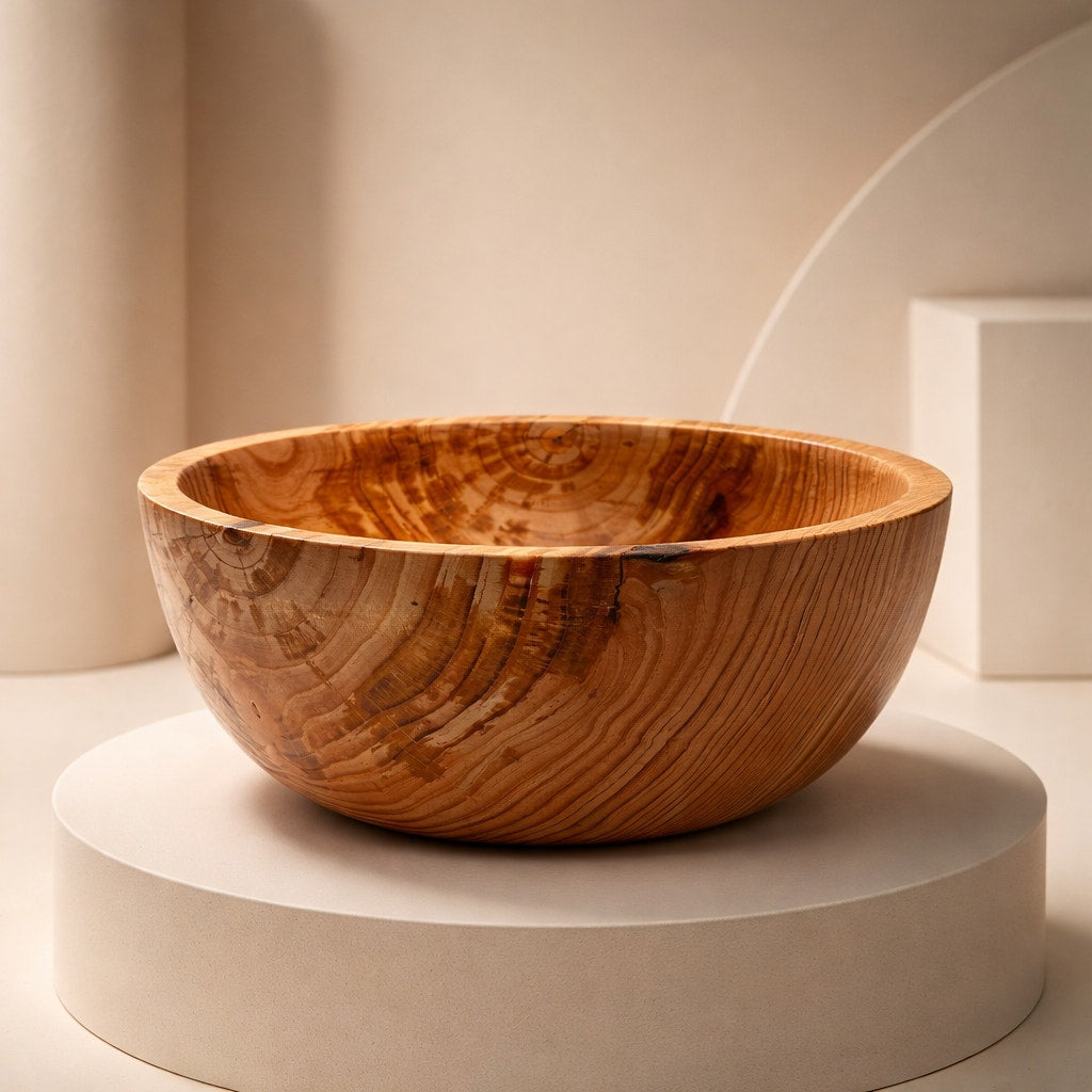 Hand Turned Rustic Fir Wood Bowl 9x3.5 inches, handmade, food safe, decorative, functional, salad serving, farmhouse