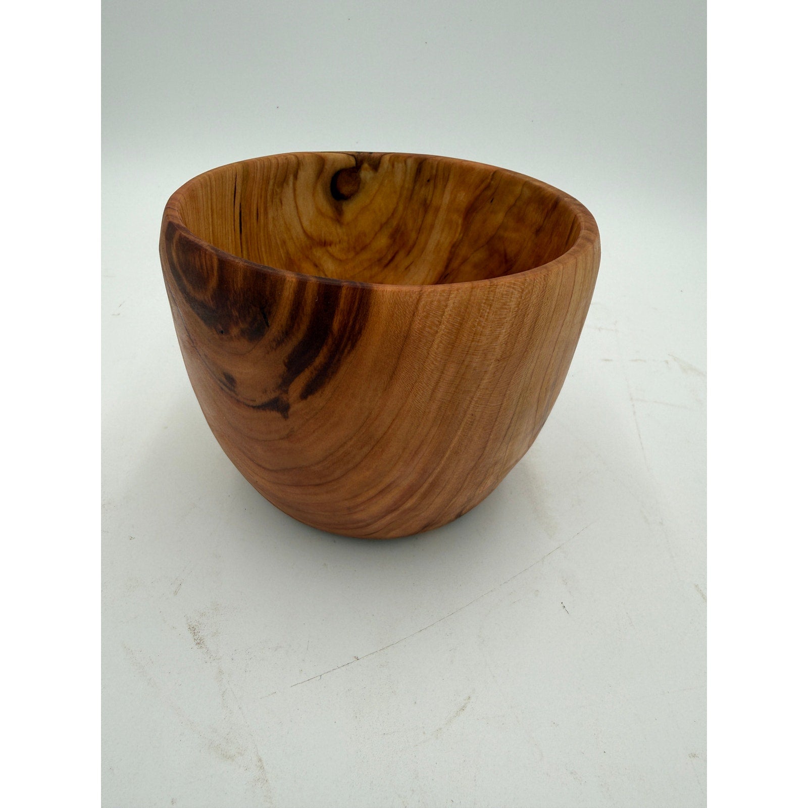 Hand Turned Cherry Wood Bowl with Live Edge, bark inclusion accent, from salvaged cherry log, 5.75" dia x 4.5" tall, hand crafted finish