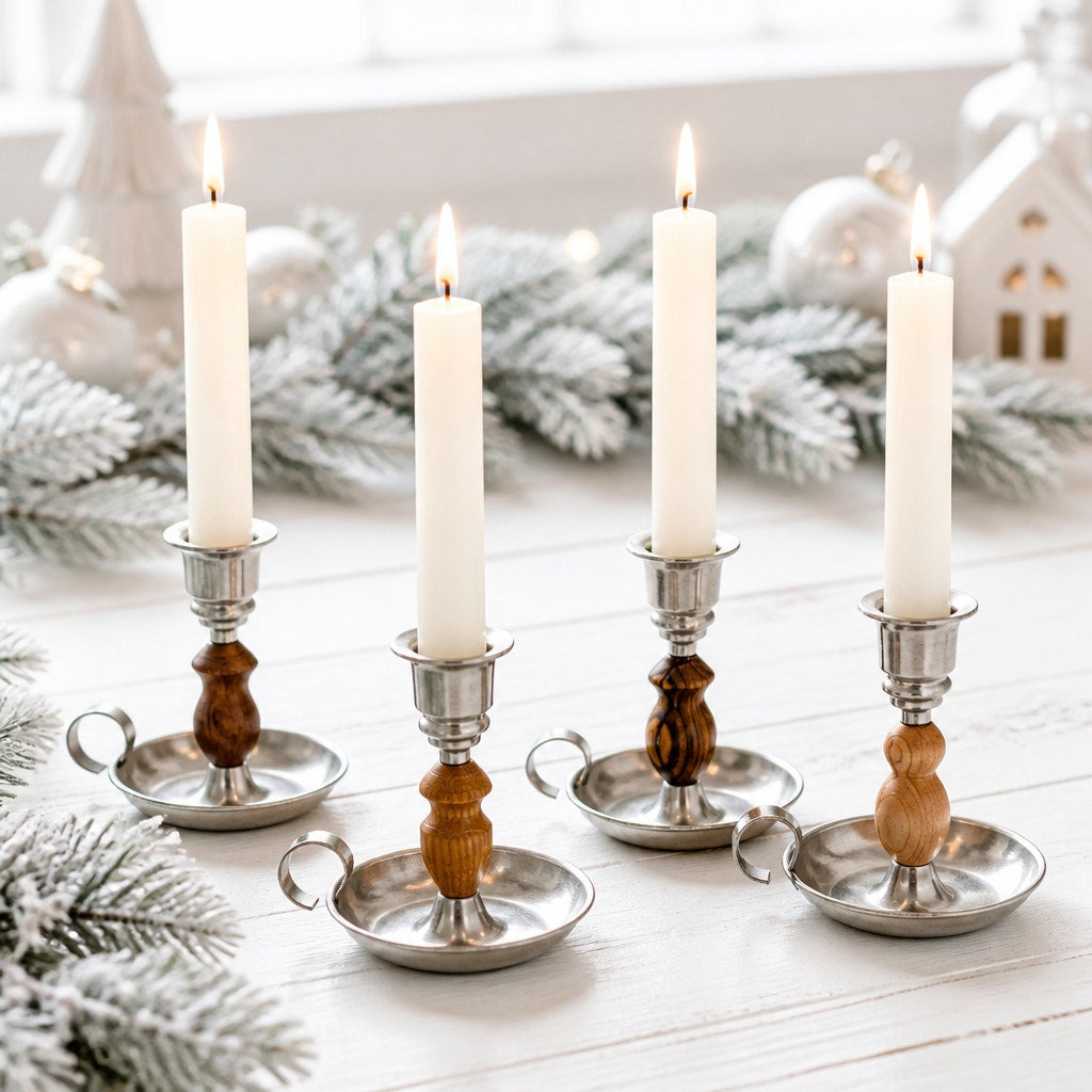 Hand Turned Wood Candle Holder, Brushed Satin Finish, 4 x 4 Inch, Hand Crafted