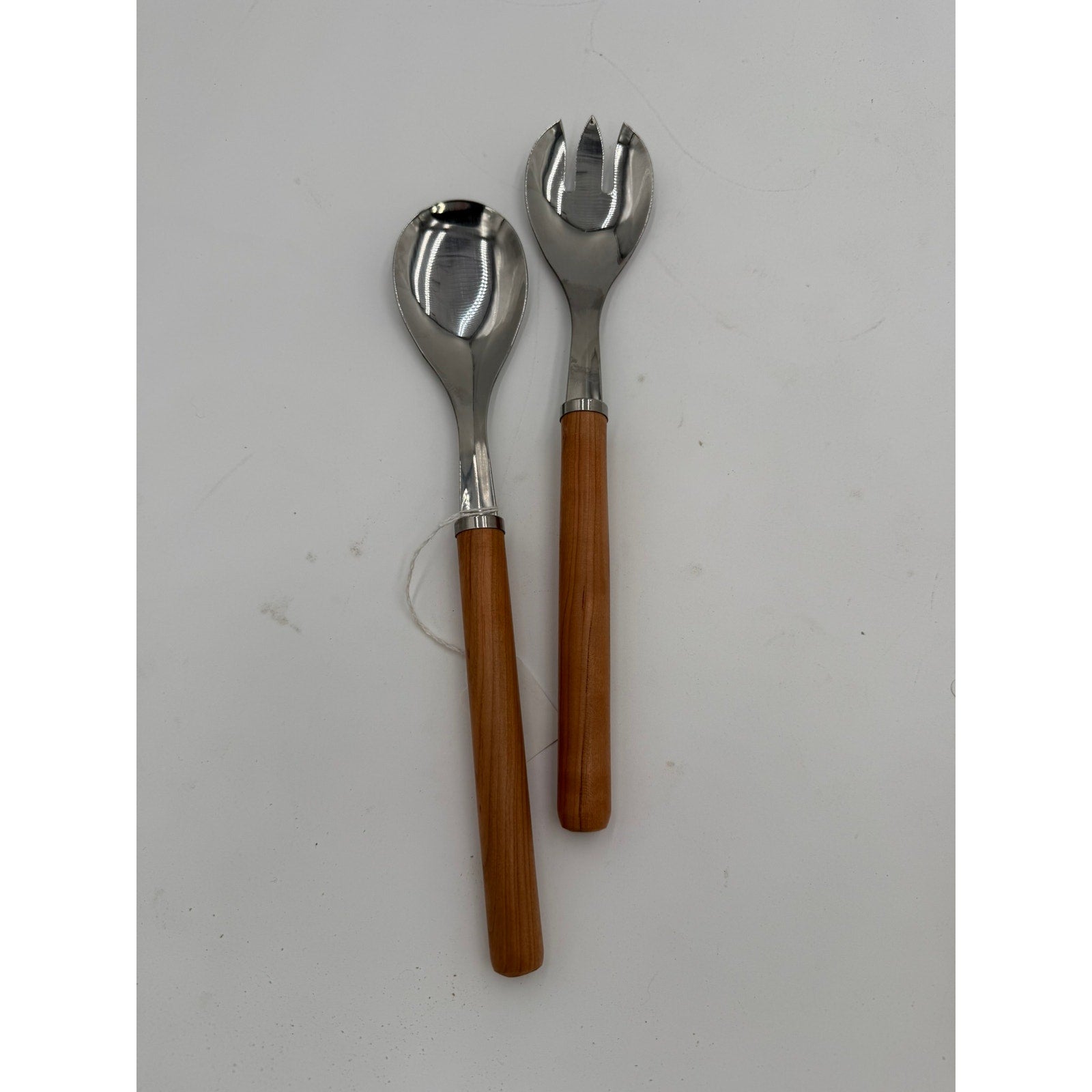 Hand Turned Wood Handle Salad Server Set, stainless steel heads, food safe finish, oak or cherry, handmade kitchen gift