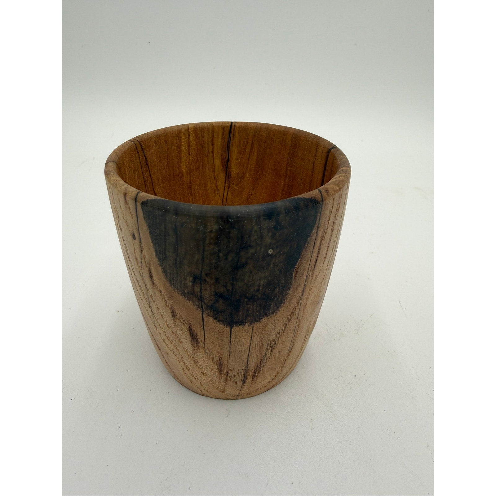 Modern White Oak Woodturning Bowl, handmade artistry, black resin detail, rustic home decor piece, small desk or entryway dish