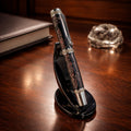 One of a Kind Fordite Barrel Rollerball Pen, handmade artisan pen, silver details, refillable ink, professional writing tool