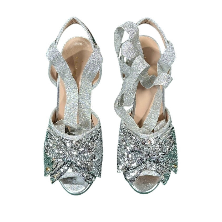 Gucci Silver Sequin Espadrille Platform Sandals Bow Cosmogonie Sz 41 NIB