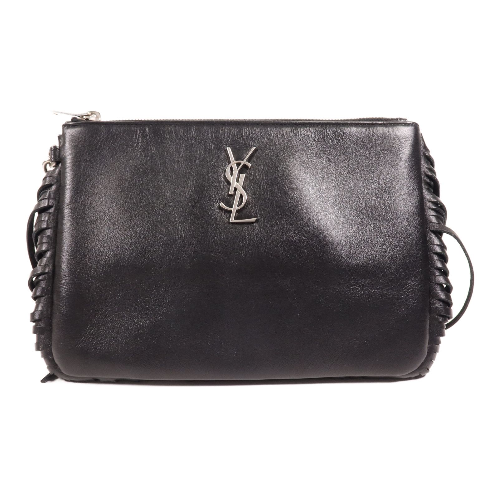 6940 - Saint Laurent Side Fringe Clutch With Strap Black