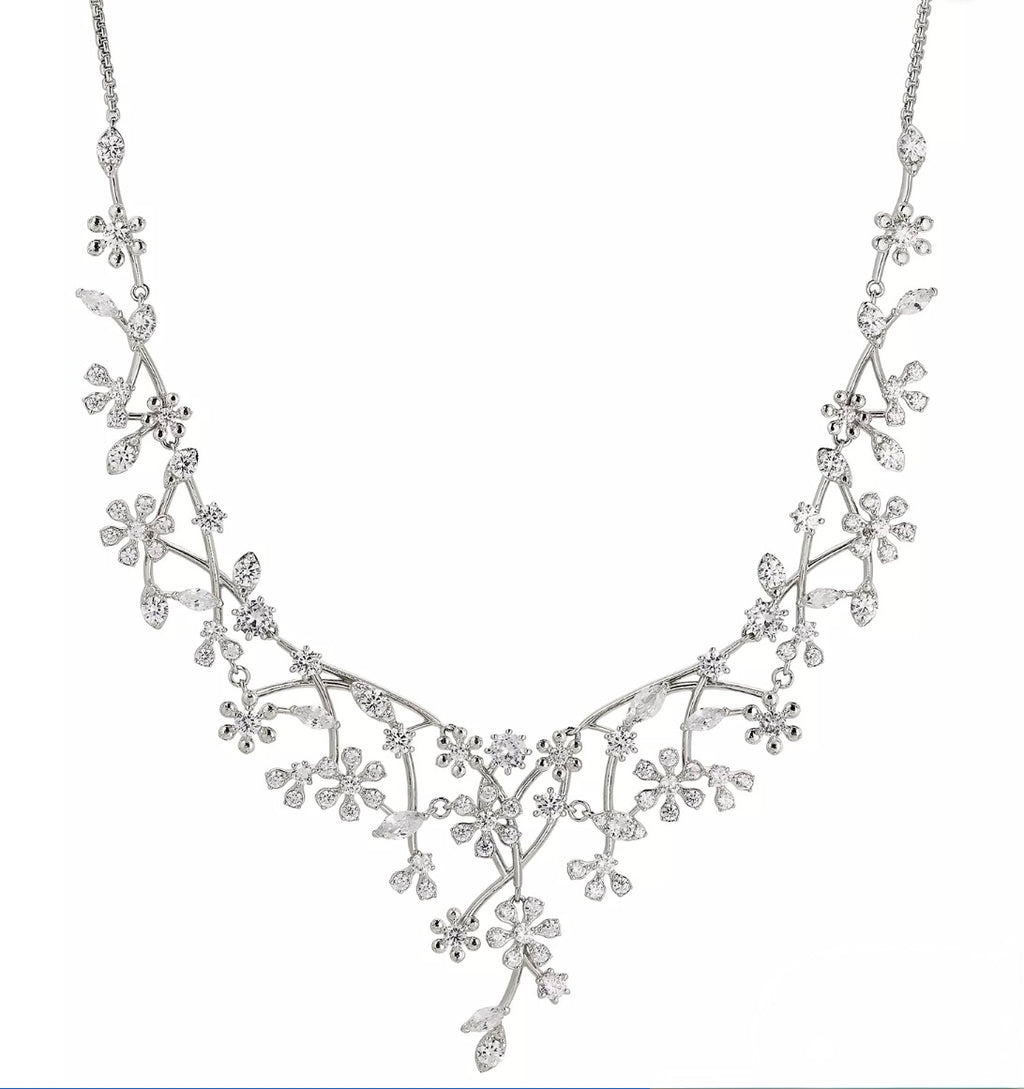 Eliot Danori Rhodium-Plated Cubic Zirconia Flower Statement Necklace - New with Tags