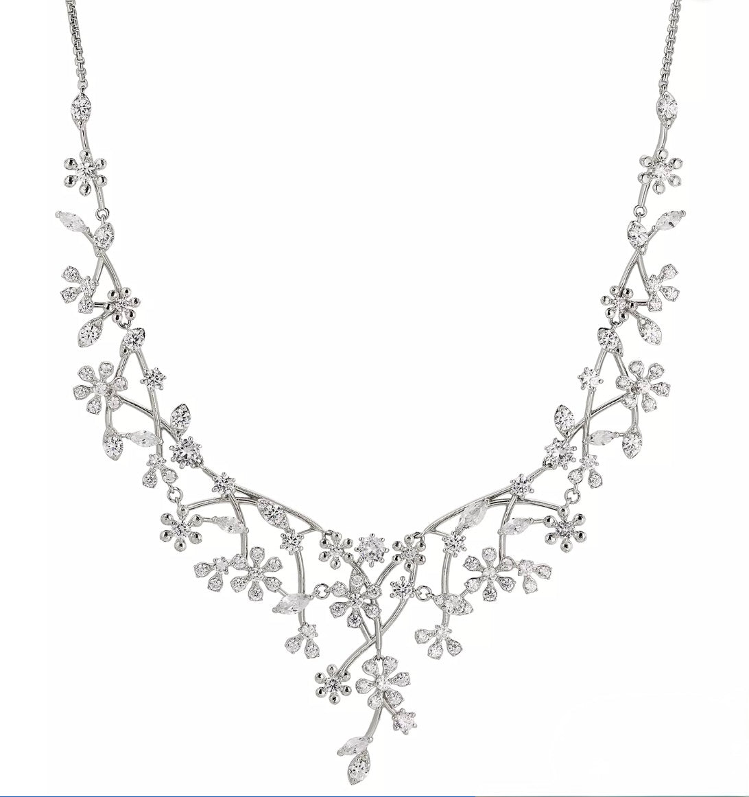 Eliot Danori Rhodium-Plated Cubic Zirconia Flower Statement Necklace - New with Tags
