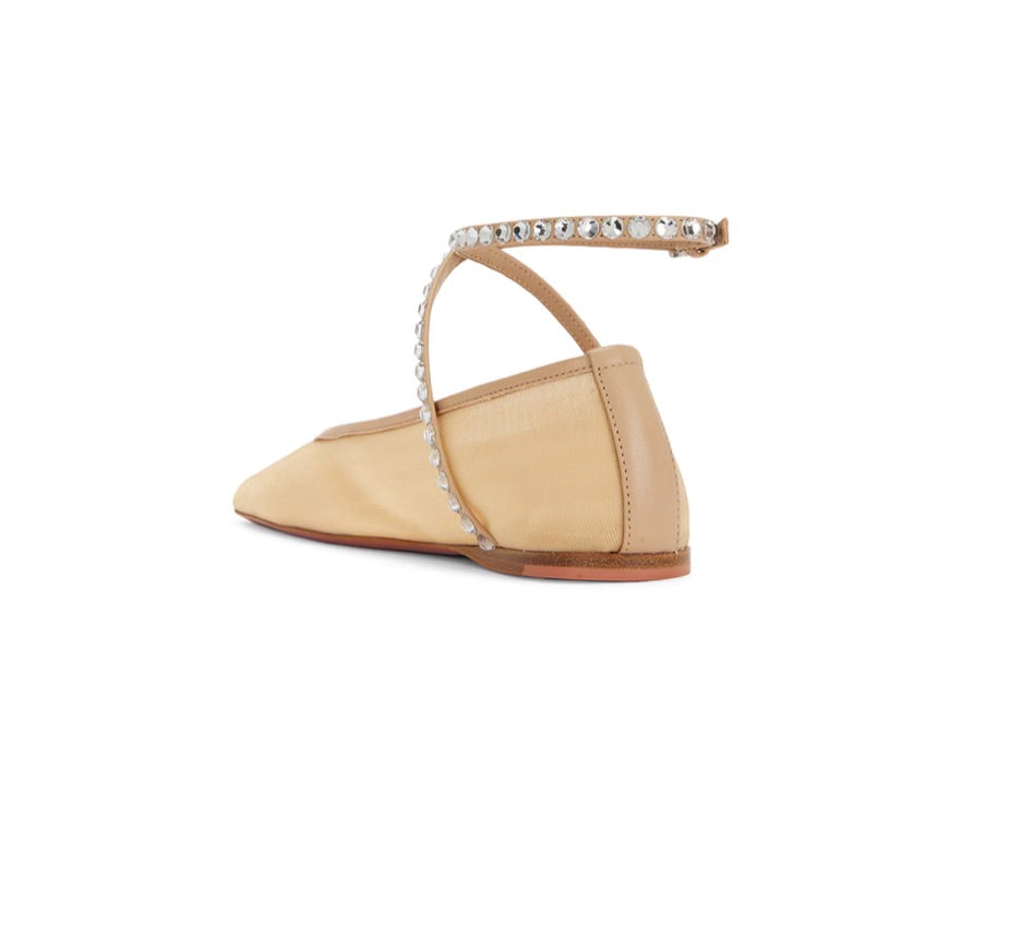 AMINA MUADDI Ane Mesh Crystal Flat in Nude - Size 41 - NIB