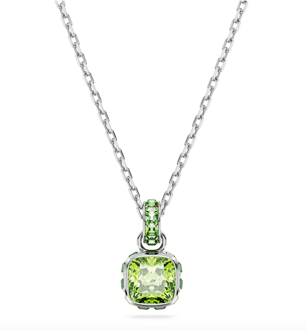 Swarovski August Birthstone Pendant Necklace Rhodium Plated Square Cut  - New in Box