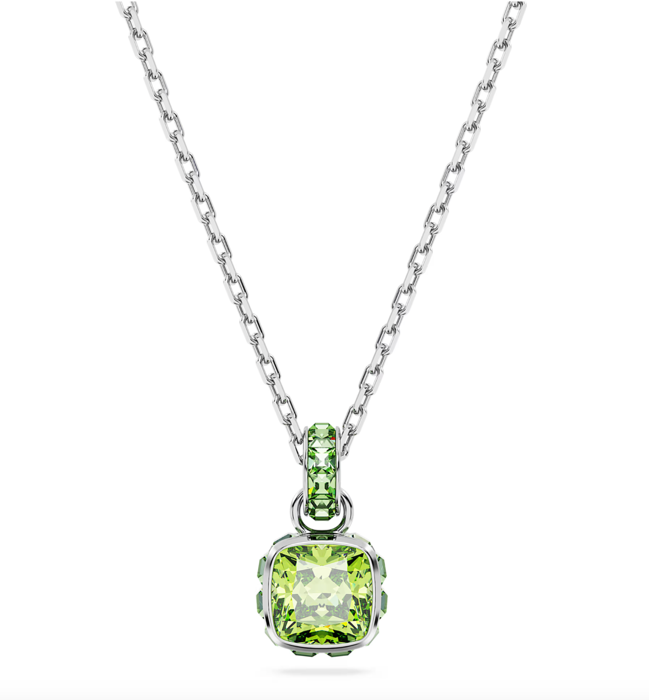 Swarovski August Birthstone Pendant Necklace Rhodium Plated Square Cut  - New in Box
