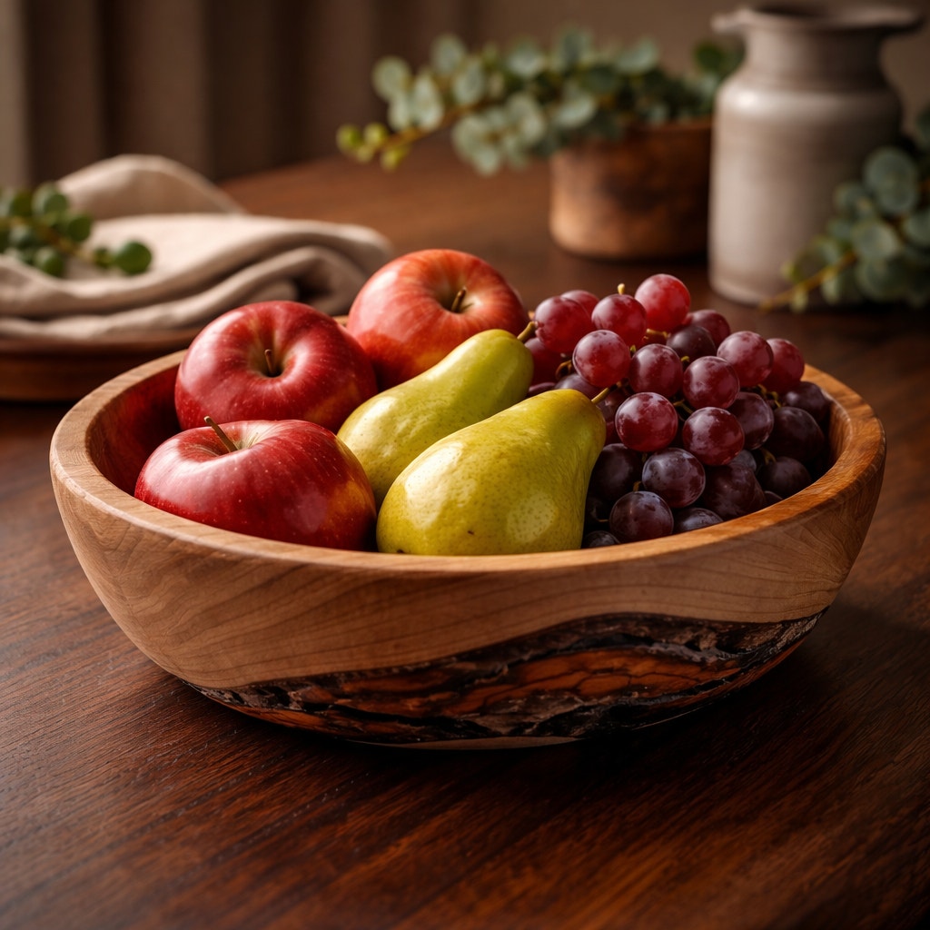 Hand Turned Cherry Wood Bowl, Live Edge, Natural Bark, Unique Handmade Bowl, Rustic Character, Decorative Bo