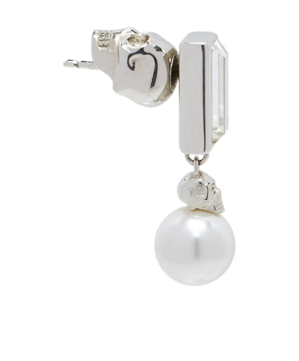 7378 - Alexander McQueen Skull Embellished Earrings with crystal and pearl - New