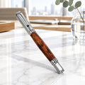 Vertex Rollerball Pen in Thuya Burl Wood, Hand Turned Barrel, Chrome Finish, SKU 1558
